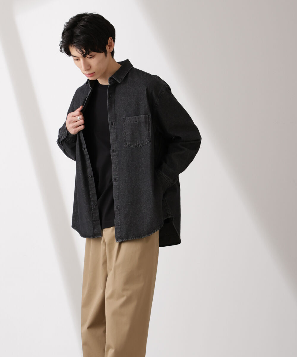 nano･universe「ライトオンスデニムシャツ 長袖」|シャツ・ブラウス|ブラック