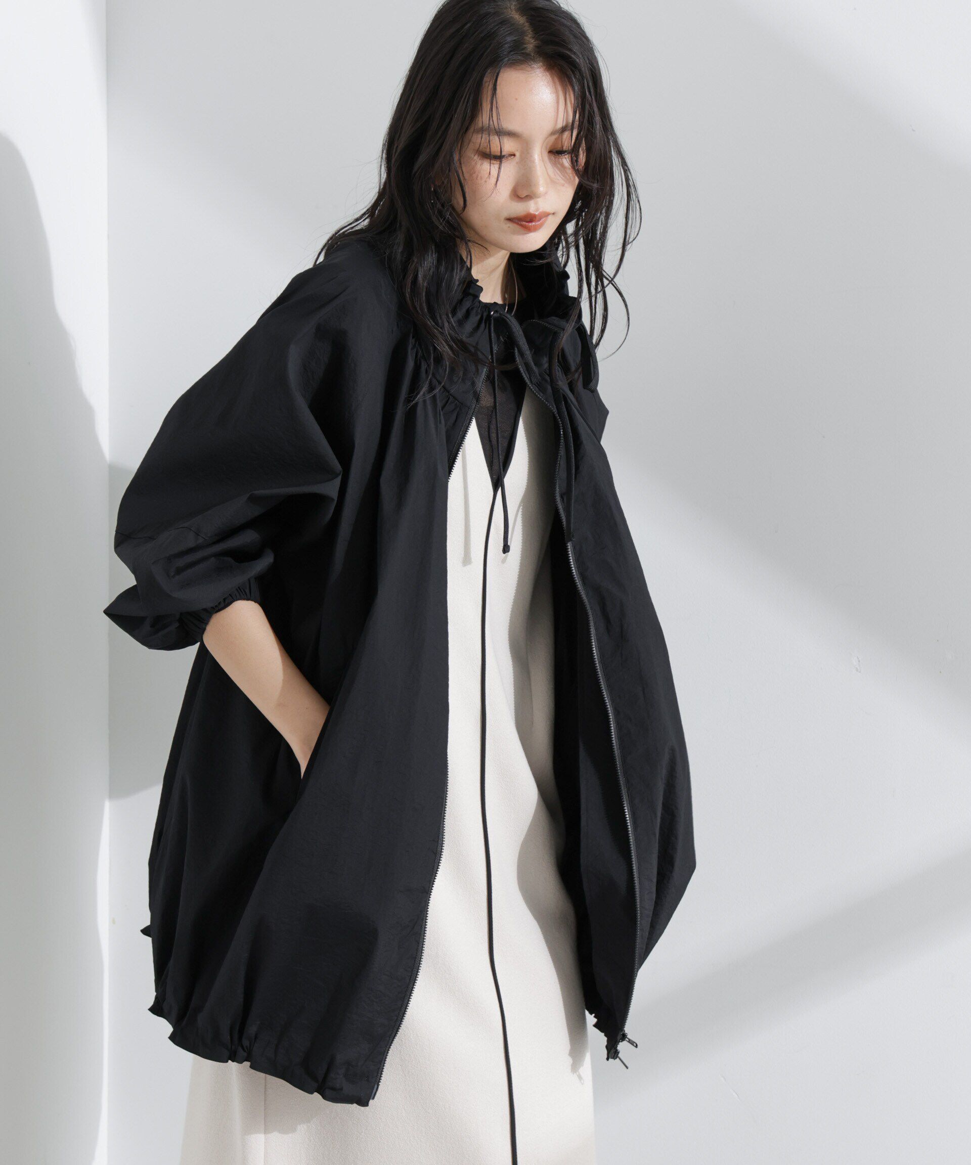 nano･universe「ナイロンワッシャーオーバーサイズライトブルゾン」|ブルゾン・スタジャン|ブラック