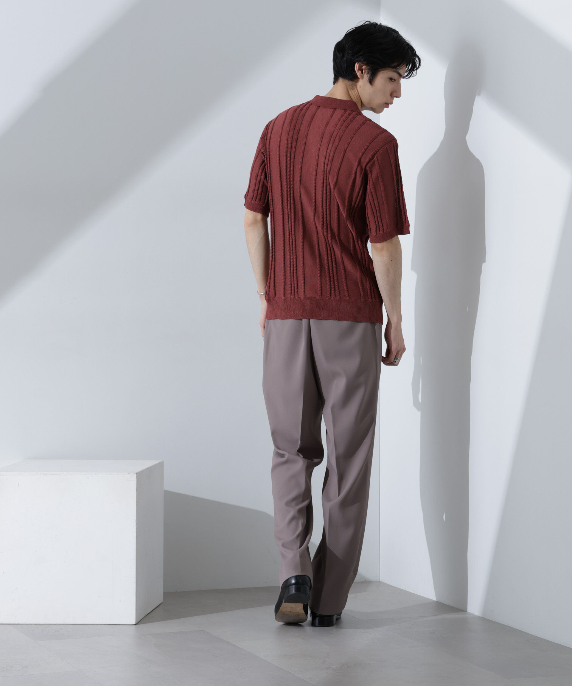 nano･universe「ストライプニットポロ 半袖」|ニット・セーター|