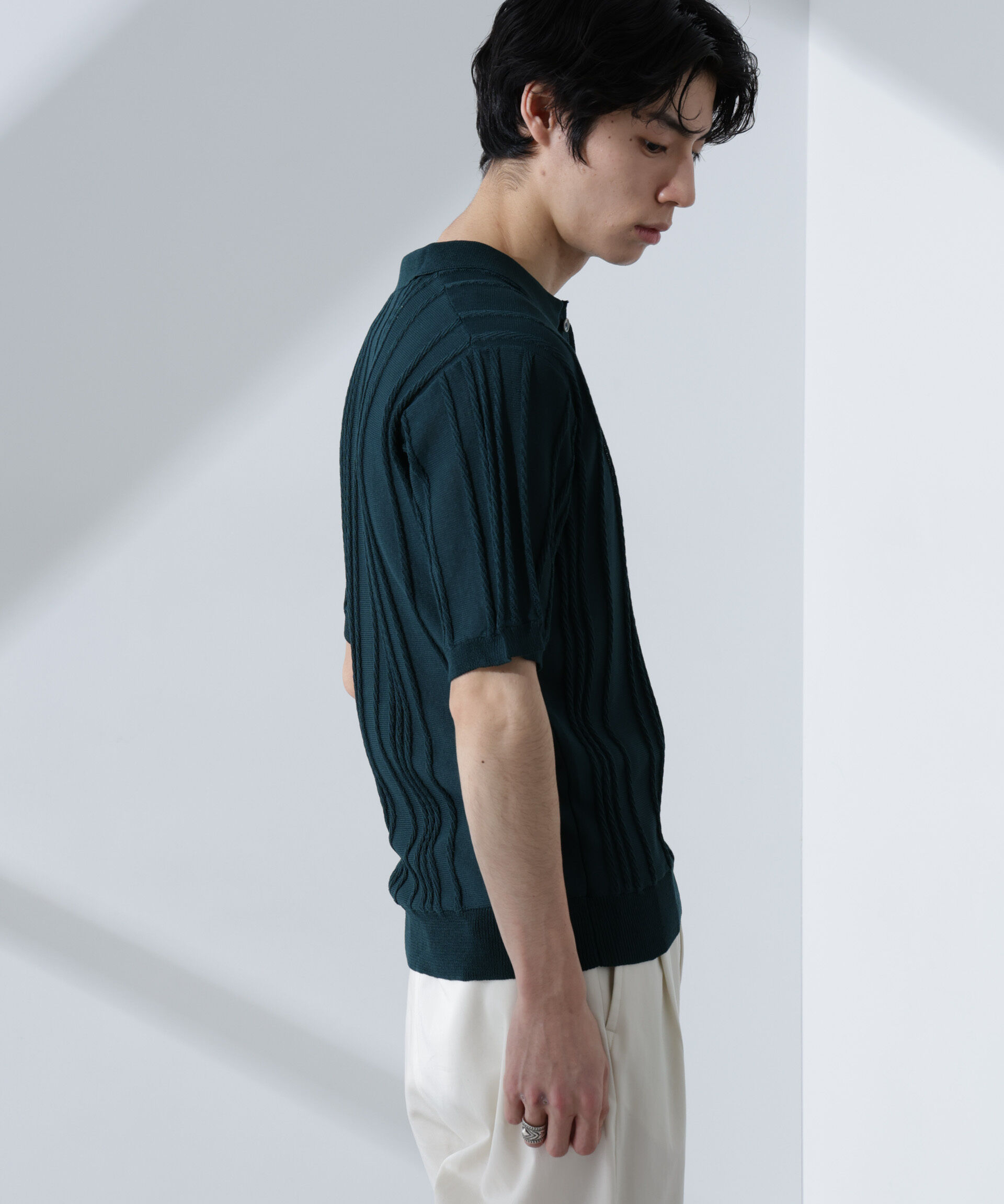 nano･universe「ストライプニットポロ 半袖」|ニット・セーター|