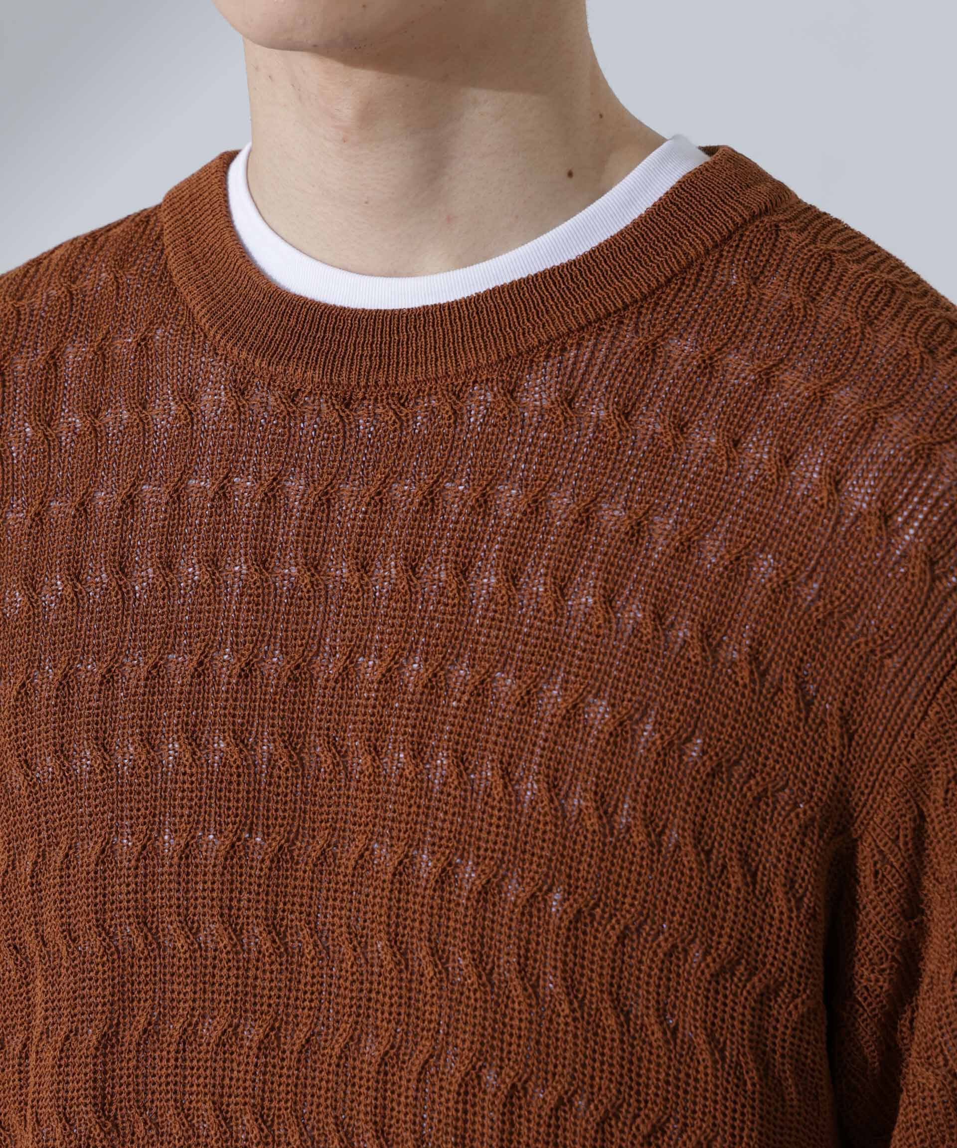 nano･universe「柄編みクルーネックニット 半袖」|ニット・セーター|