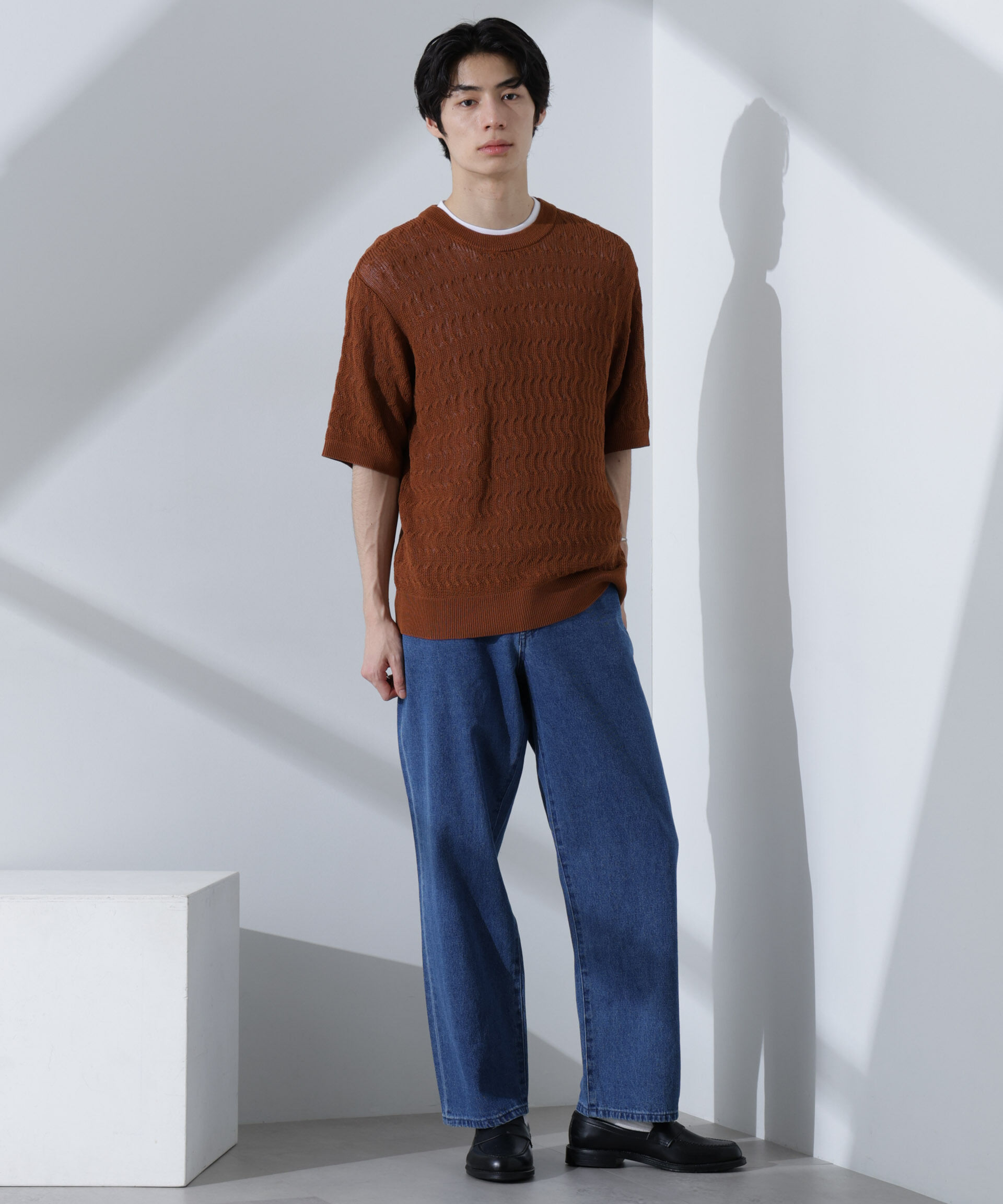 nano･universe「柄編みクルーネックニット 半袖」|ニット・セーター|