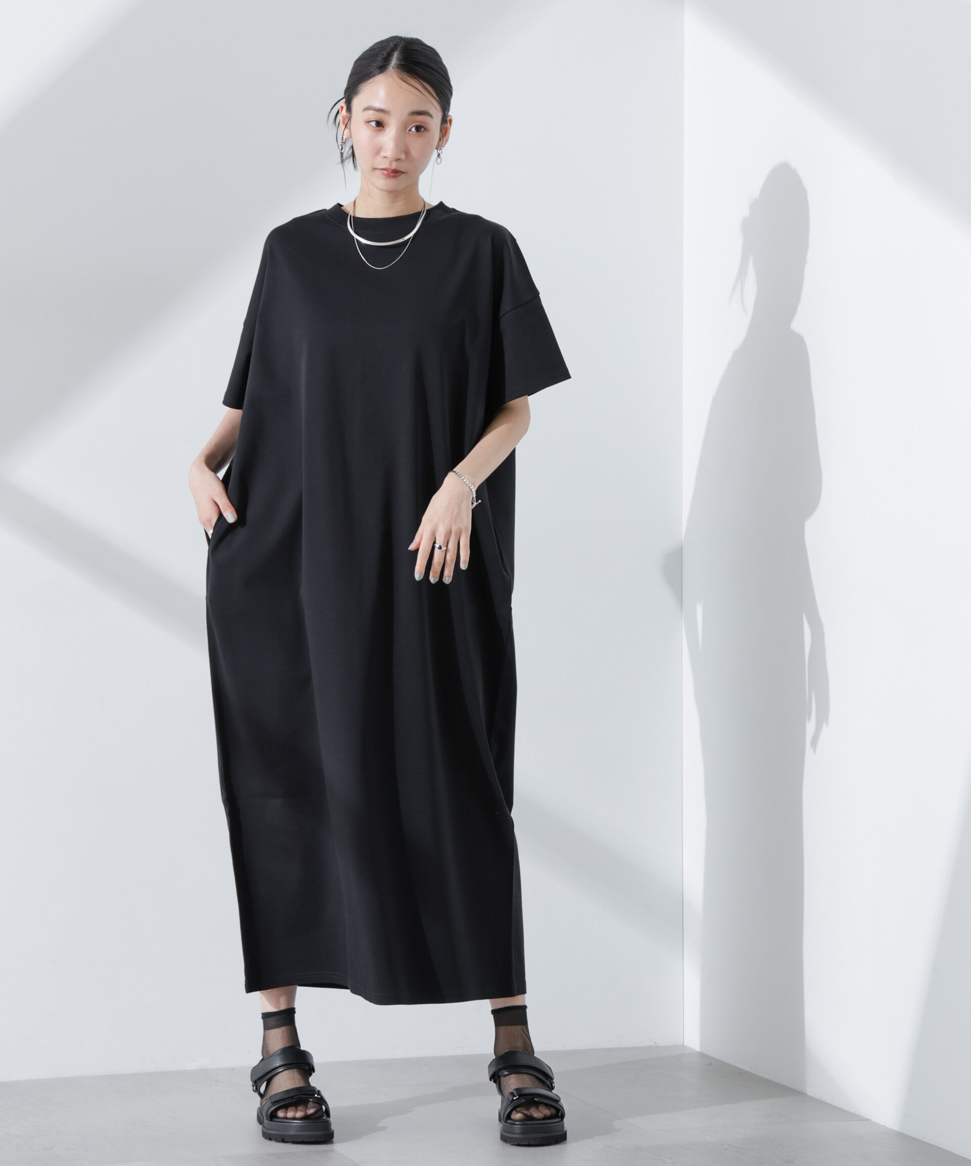 nano･universe「Anti Smellスムースシルケットワイドワンピース」|ワンピース|ブラック
