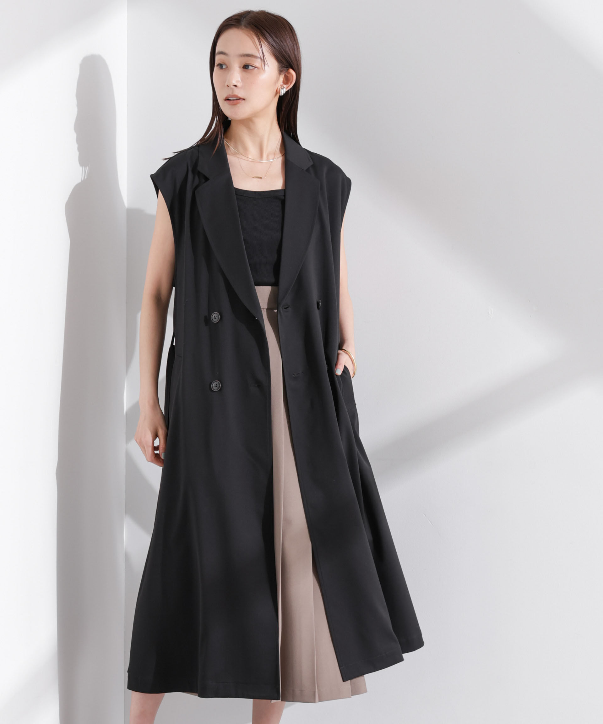 nano･universe「ダブルボタンロングジレ」|テーラードジャケット|ブラック