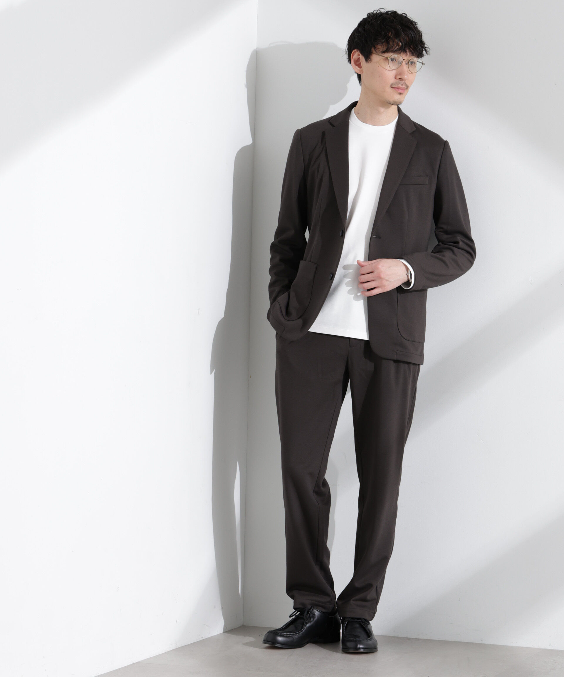 nano･universe「ポリエステルダンボール セットアップ」|スーツ|チャコール3