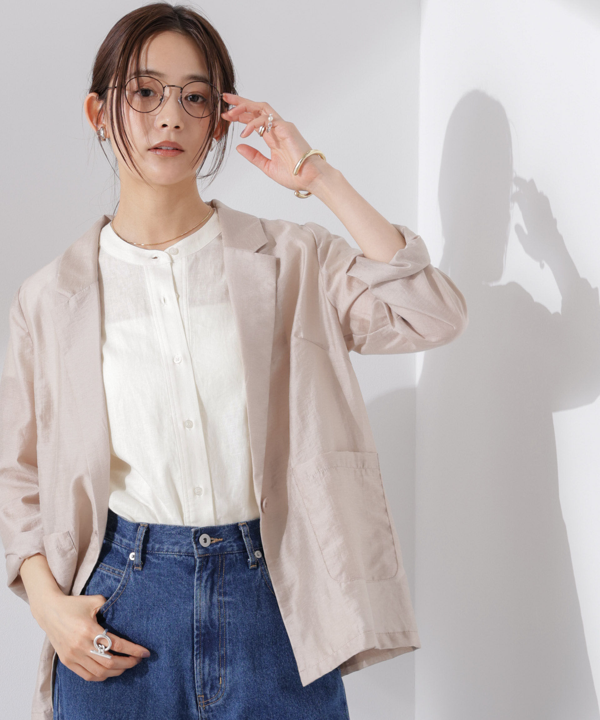 nano･universe「Anti Smell Linen フレンチスリーブシャツ」|シャツ・ブラウス|ホワイト