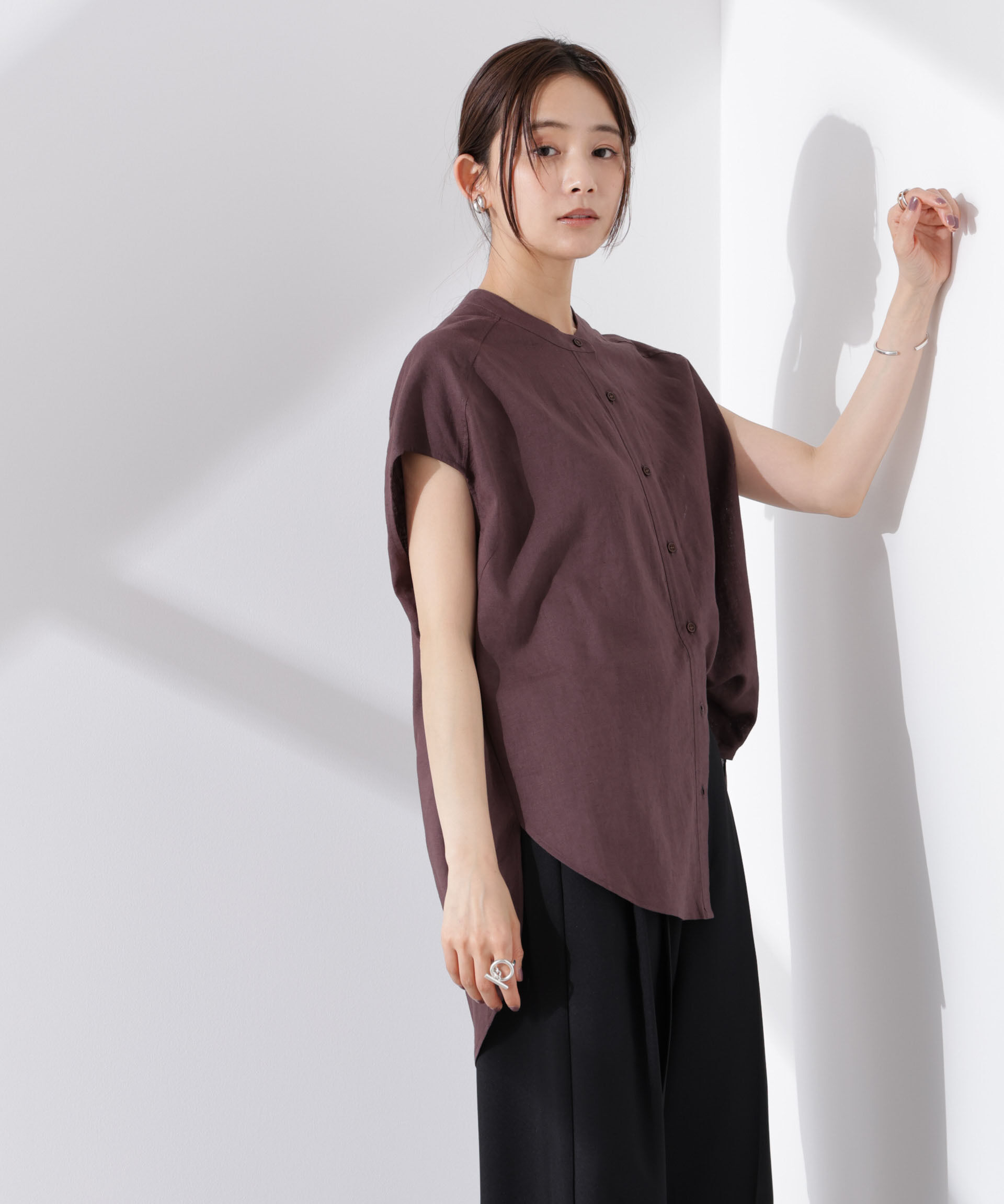 nano･universe「Anti Smell Linen フレンチスリーブシャツ」|シャツ・ブラウス|