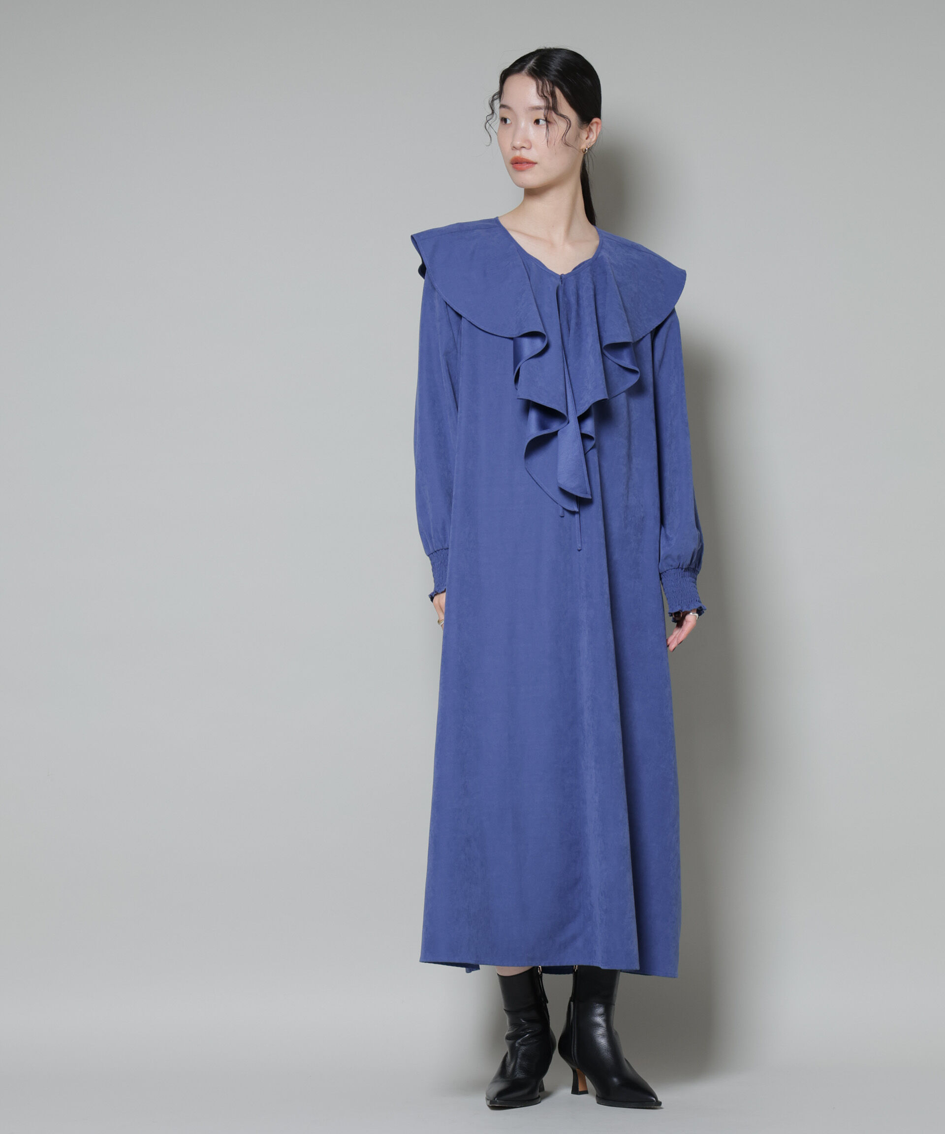 nano･universe「取り外し可能ラッフルカラー付きピーチフレアワンピース」|ワンピース|ブルー