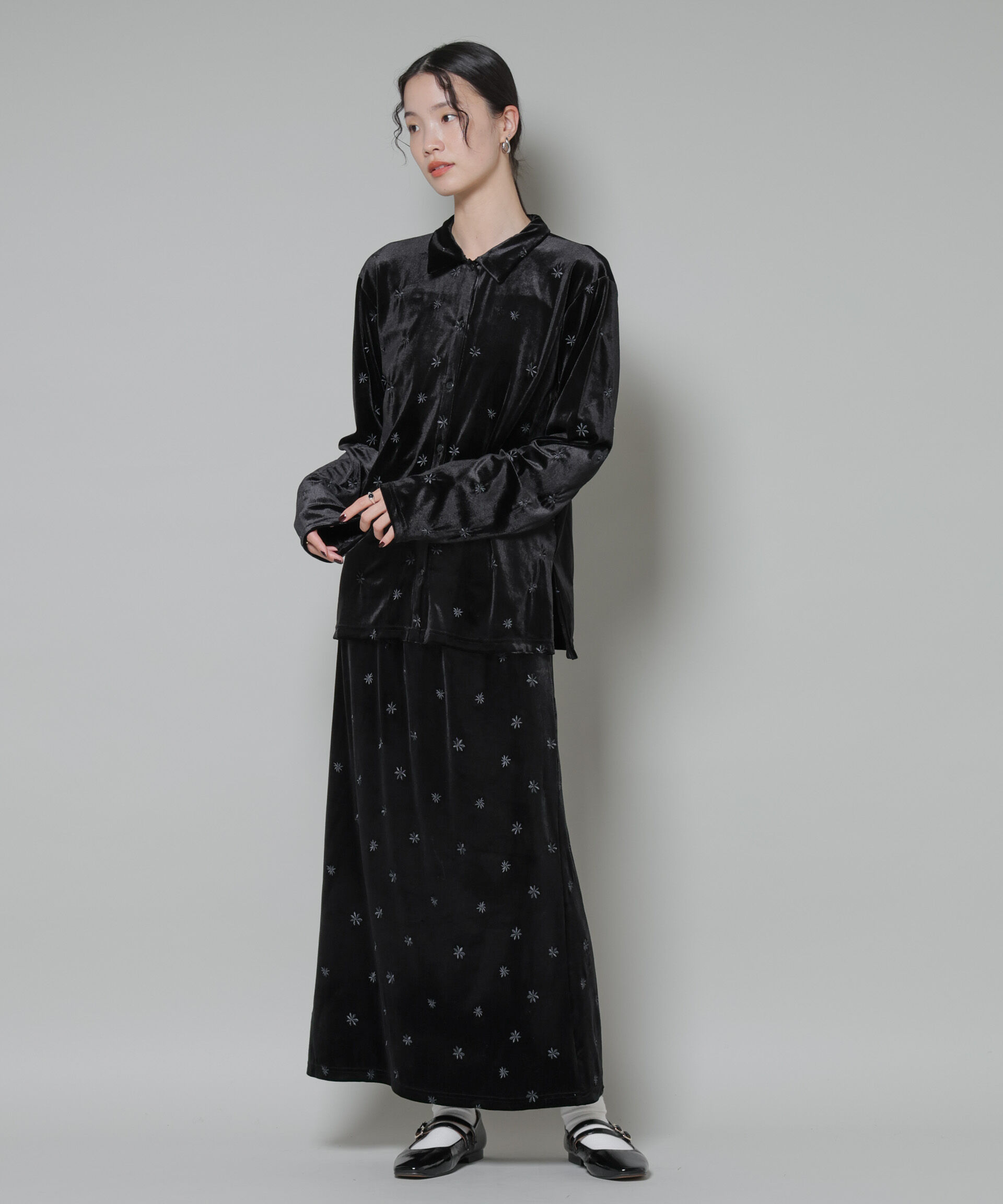 nano･universe「刺繍ベロアカットナロースカート(セットアップ可)」|スカート|