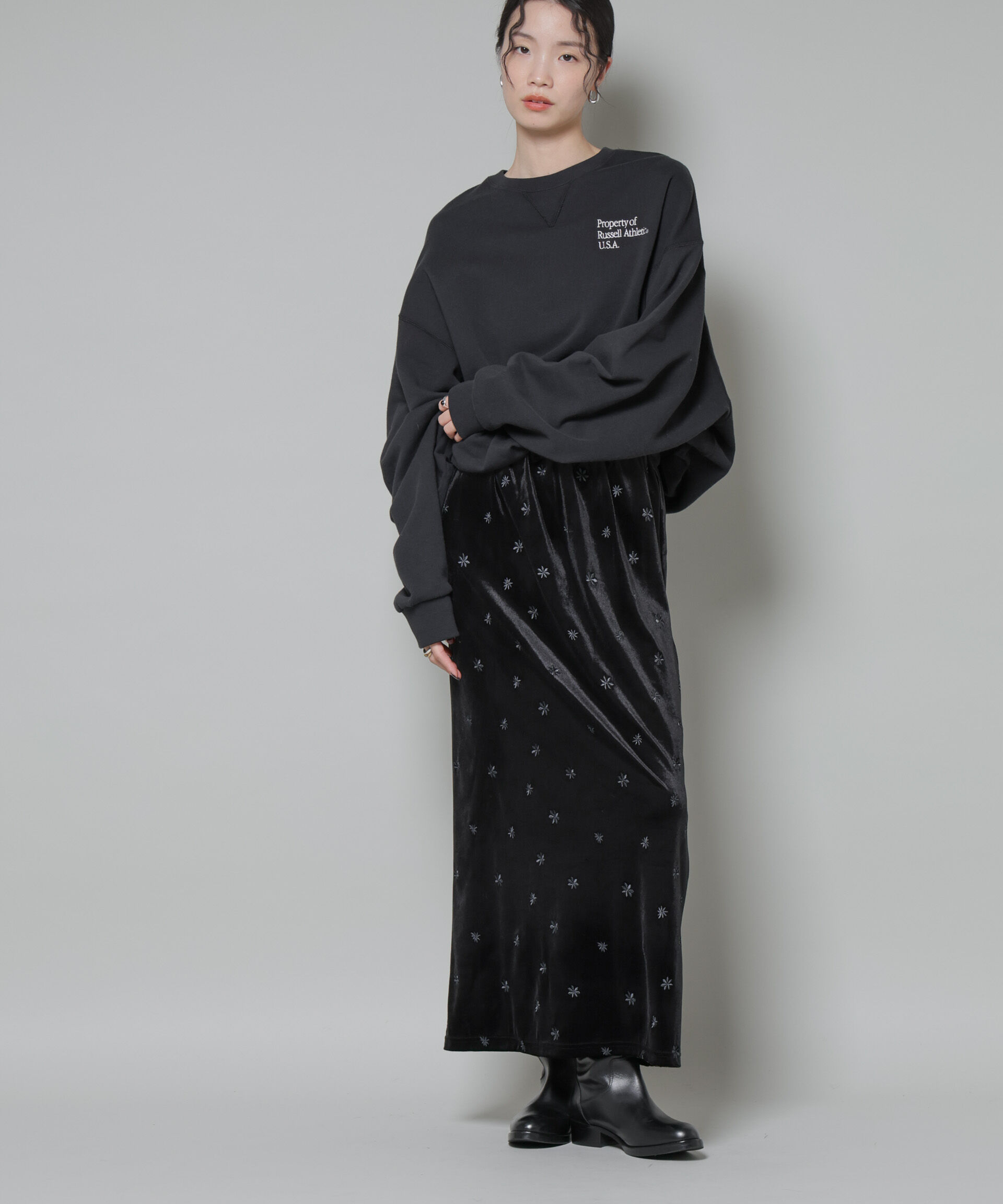 nano･universe「刺繍ベロアカットナロースカート(セットアップ可)」|スカート|