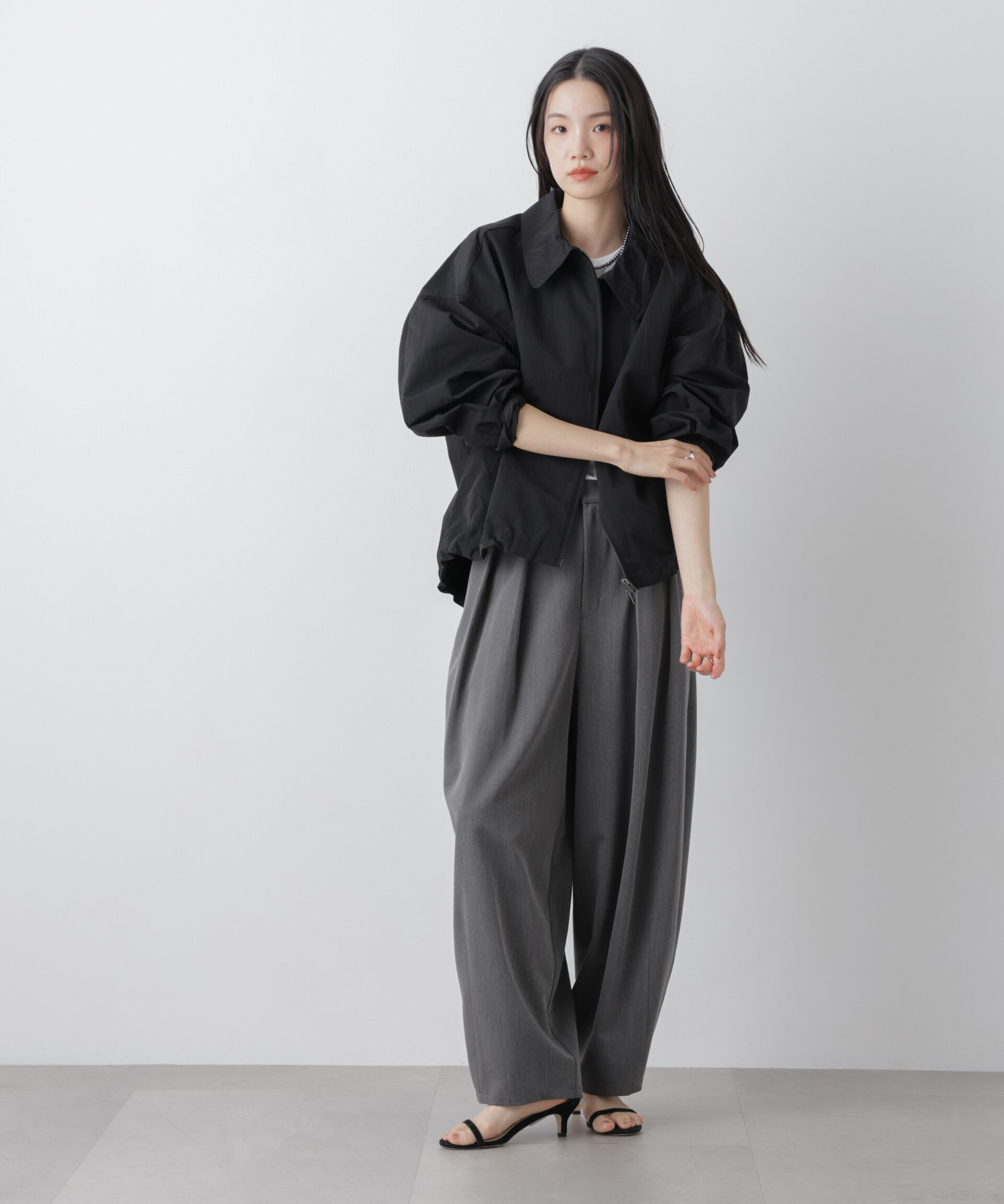 nano･universe「撥水＆花粉ガード コクーンシルエットジップブルゾン」|ブルゾン・スタジャン|