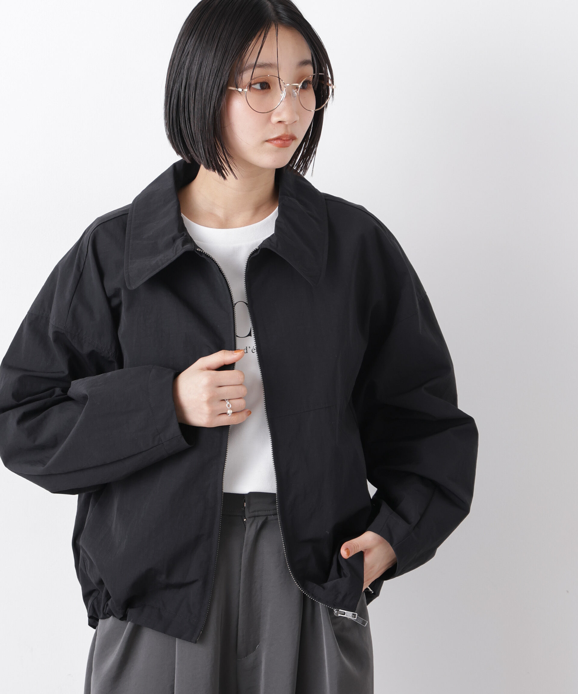 nano･universe「撥水＆花粉ガード コクーンシルエットジップブルゾン」|ブルゾン・スタジャン|