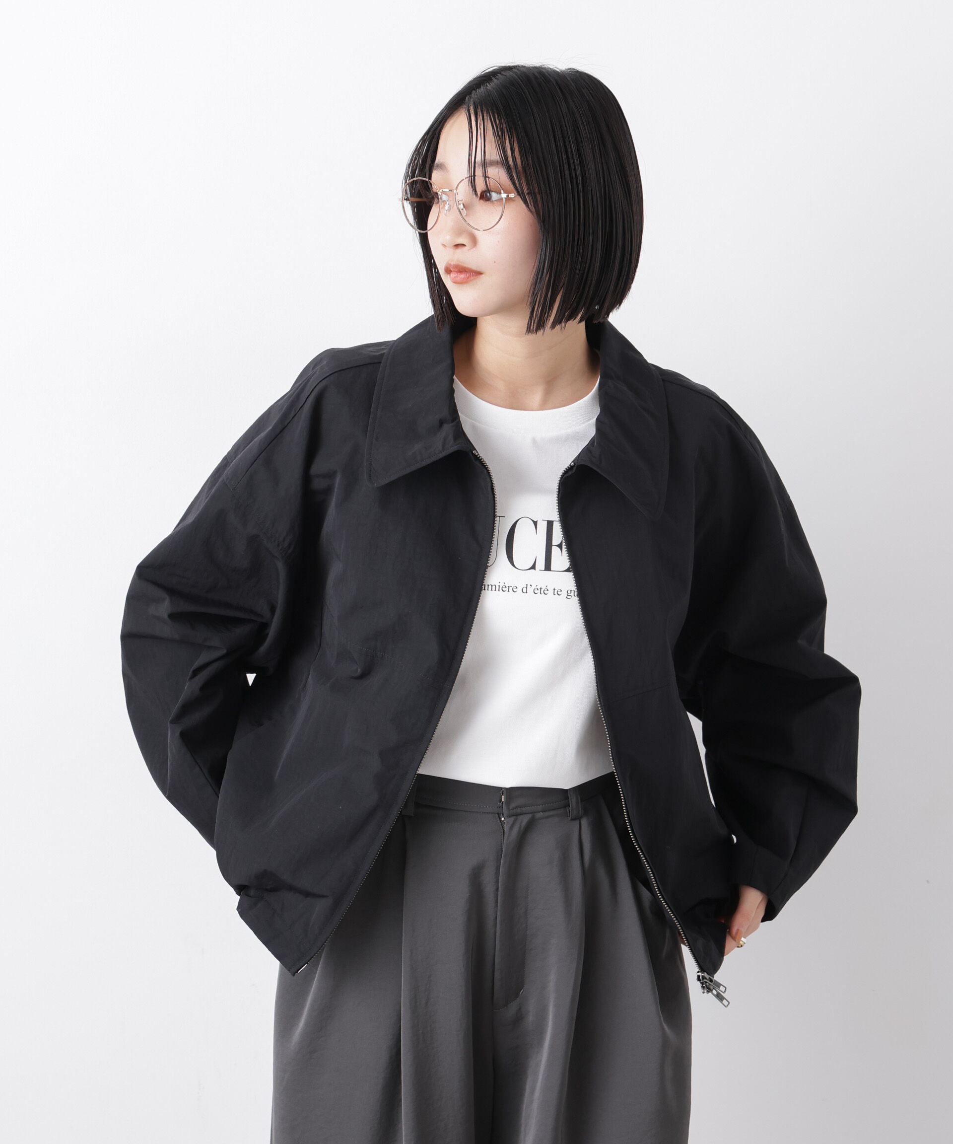 nano･universe「撥水＆花粉ガード コクーンシルエットジップブルゾン」|ブルゾン・スタジャン|