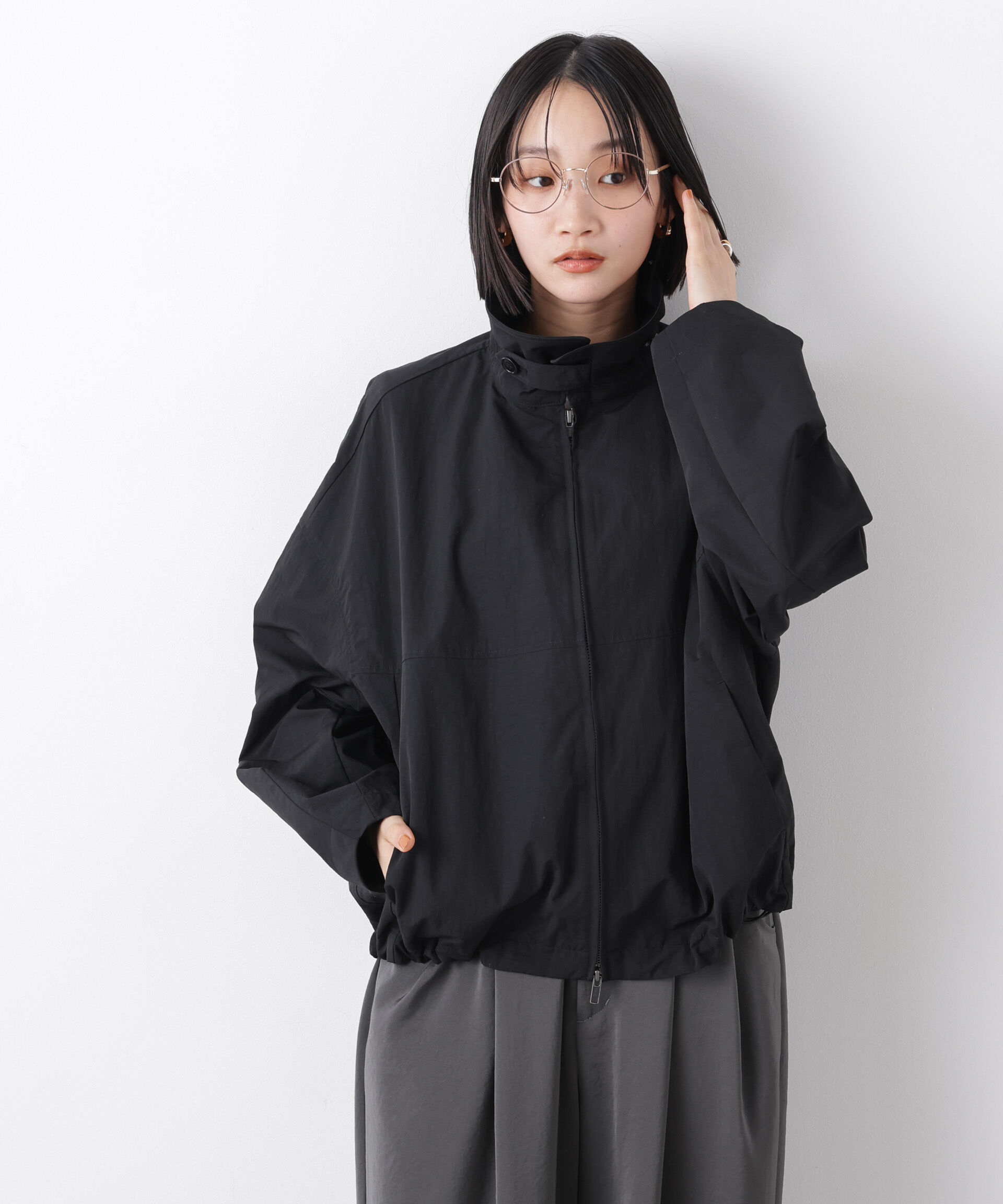 nano･universe「撥水＆花粉ガード コクーンシルエットジップブルゾン」|ブルゾン・スタジャン|