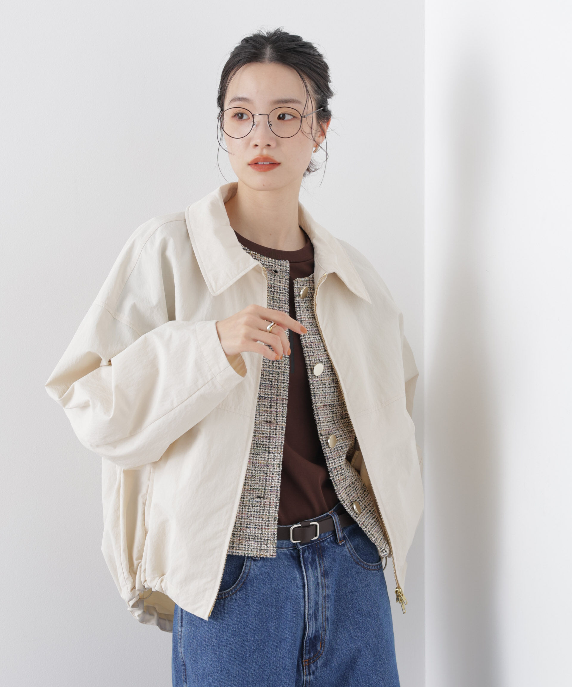 nano･universe「撥水＆花粉ガード コクーンシルエットジップブルゾン」|ブルゾン・スタジャン|