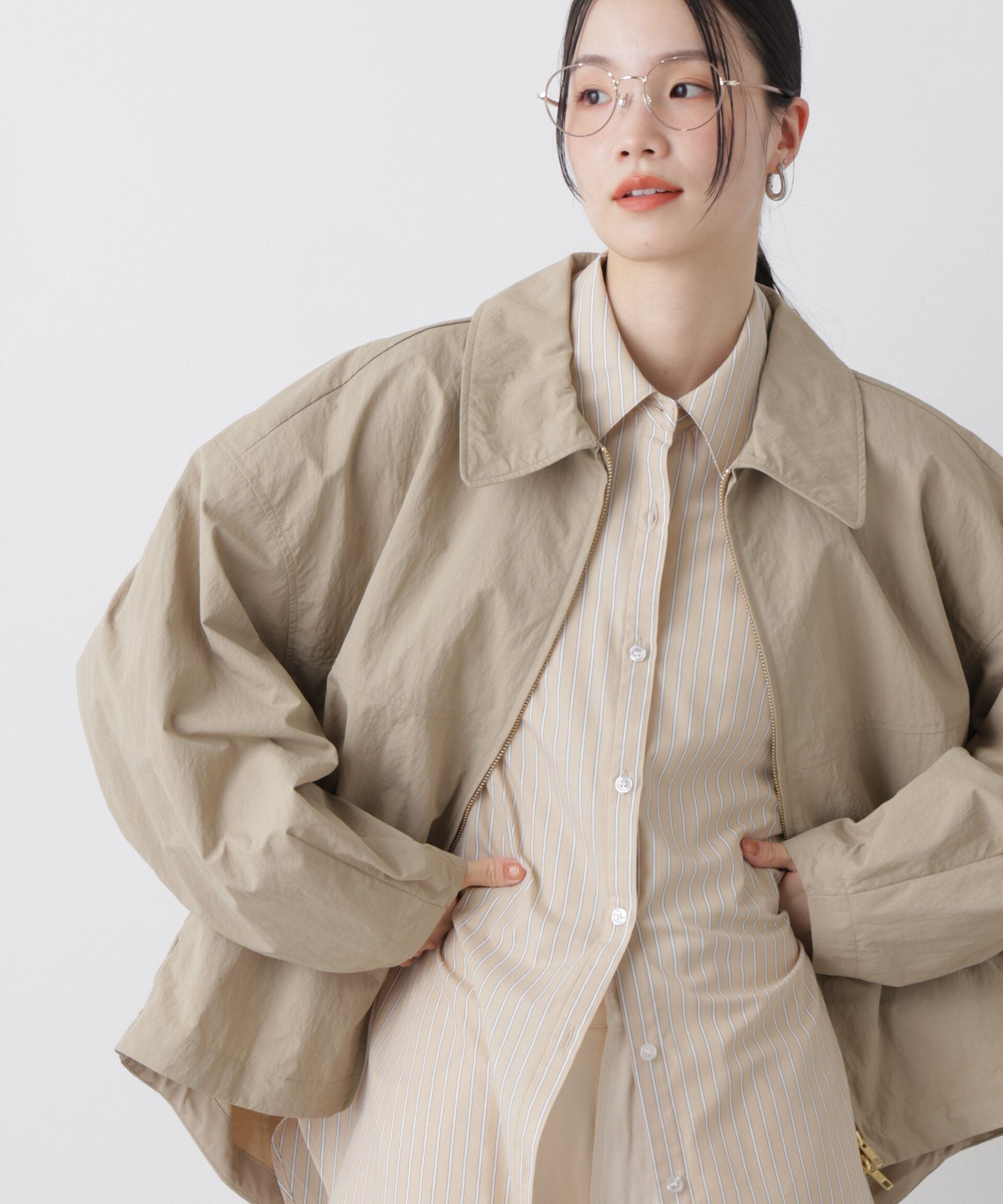 nano･universe「撥水＆花粉ガード コクーンシルエットジップブルゾン」|ブルゾン・スタジャン|