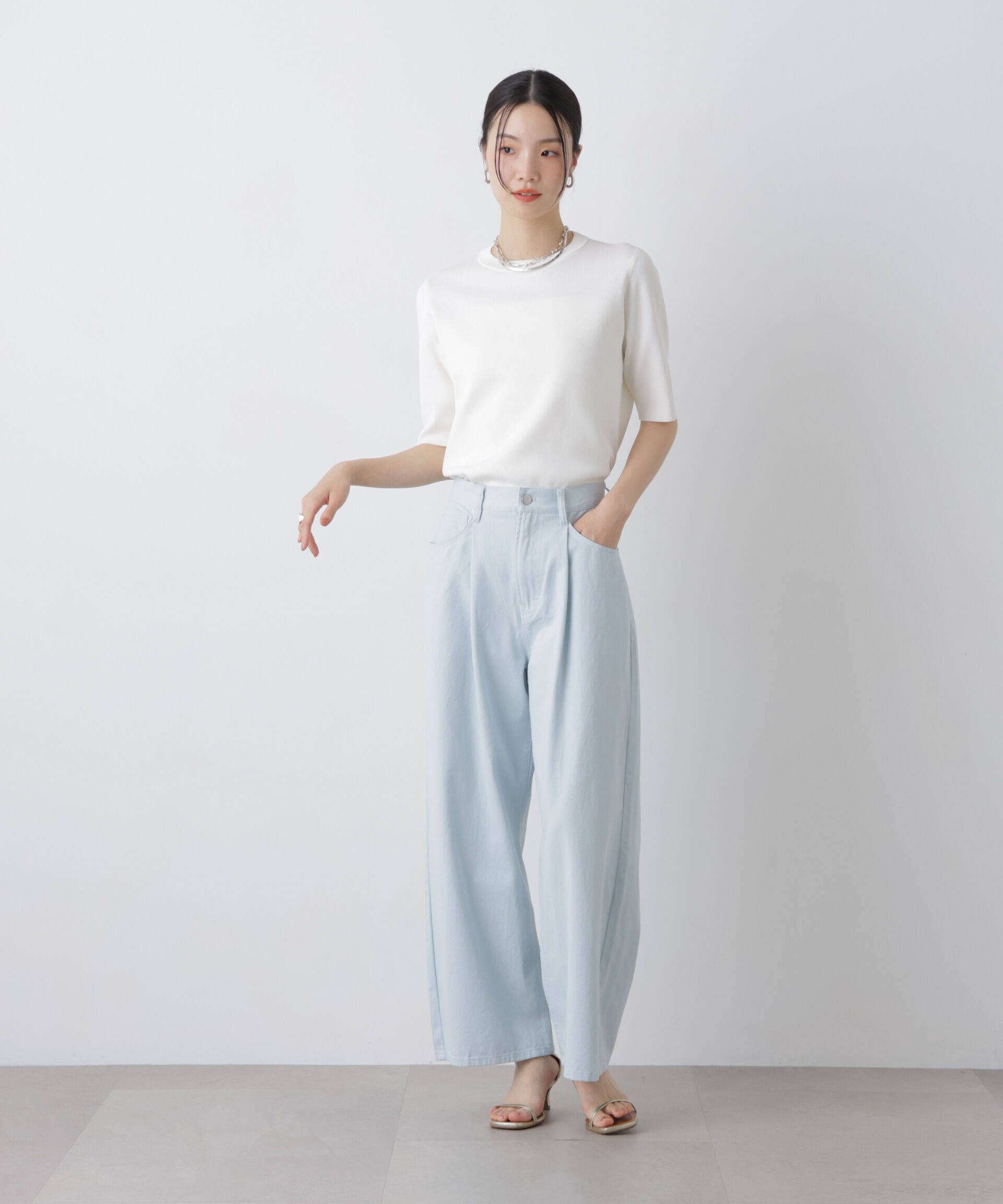 nano･universe「洗濯機洗い可UVカット接触冷感半袖ニット」|ニット・セーター|