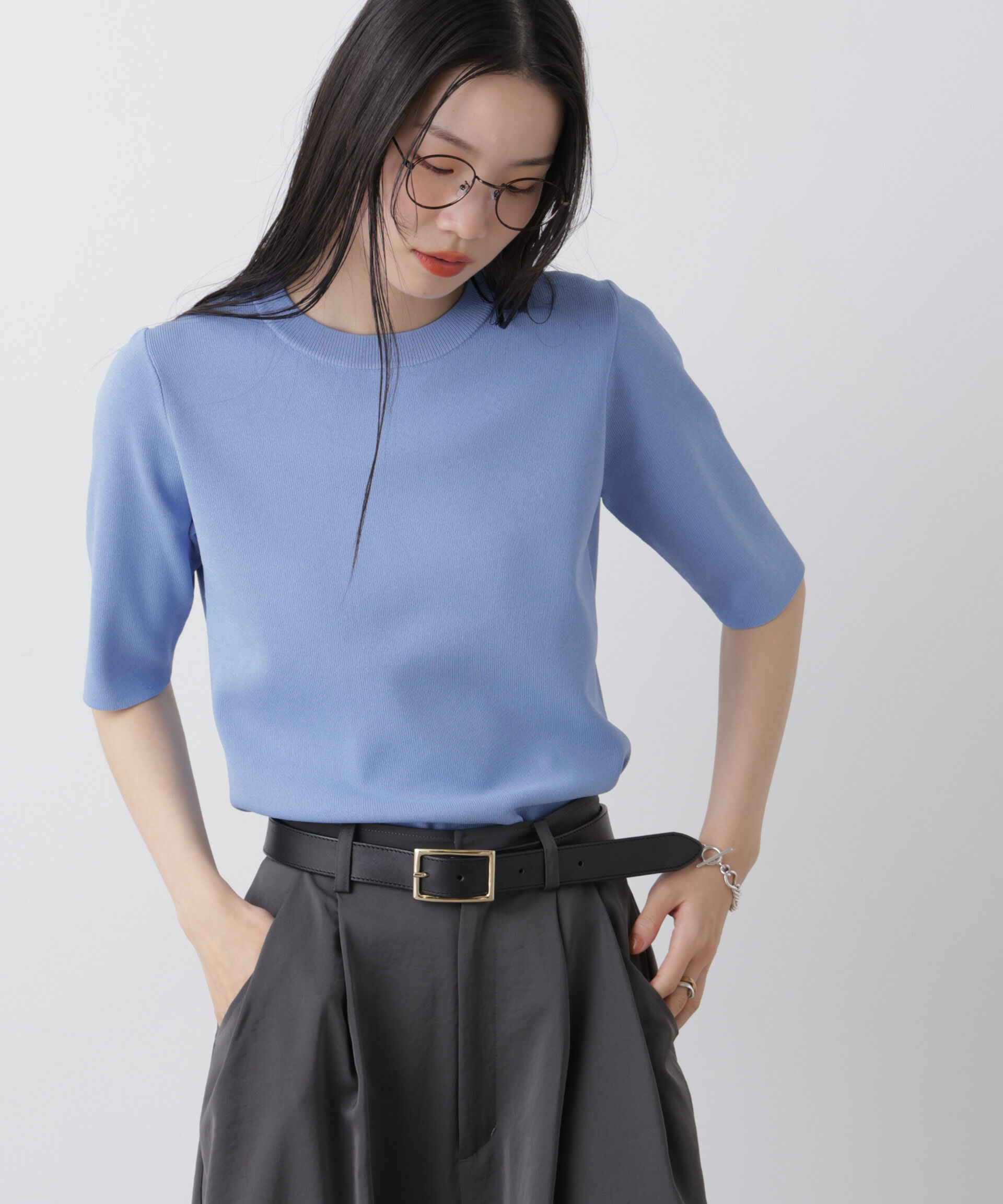 nano･universe「洗濯機洗い可UVカット接触冷感半袖ニット」|ニット・セーター|