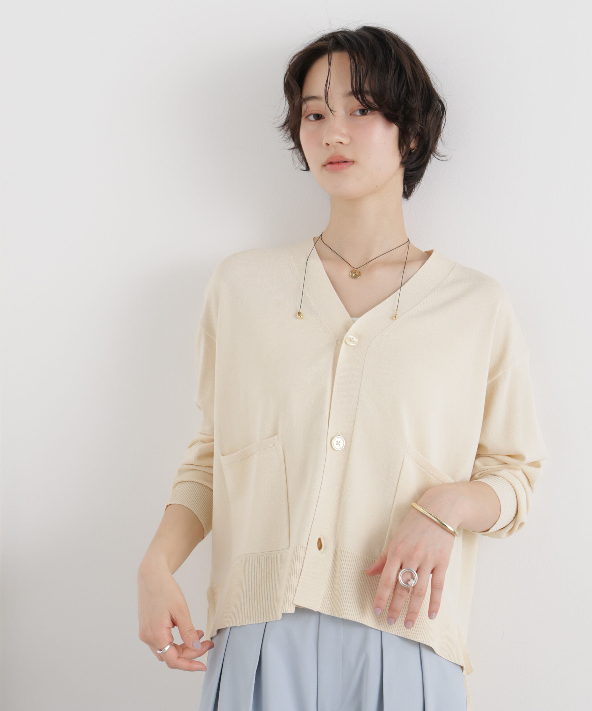 nano･universe「洗濯機洗い可UVカット接触冷感Vネックカーディガン」|ニット・セーター|