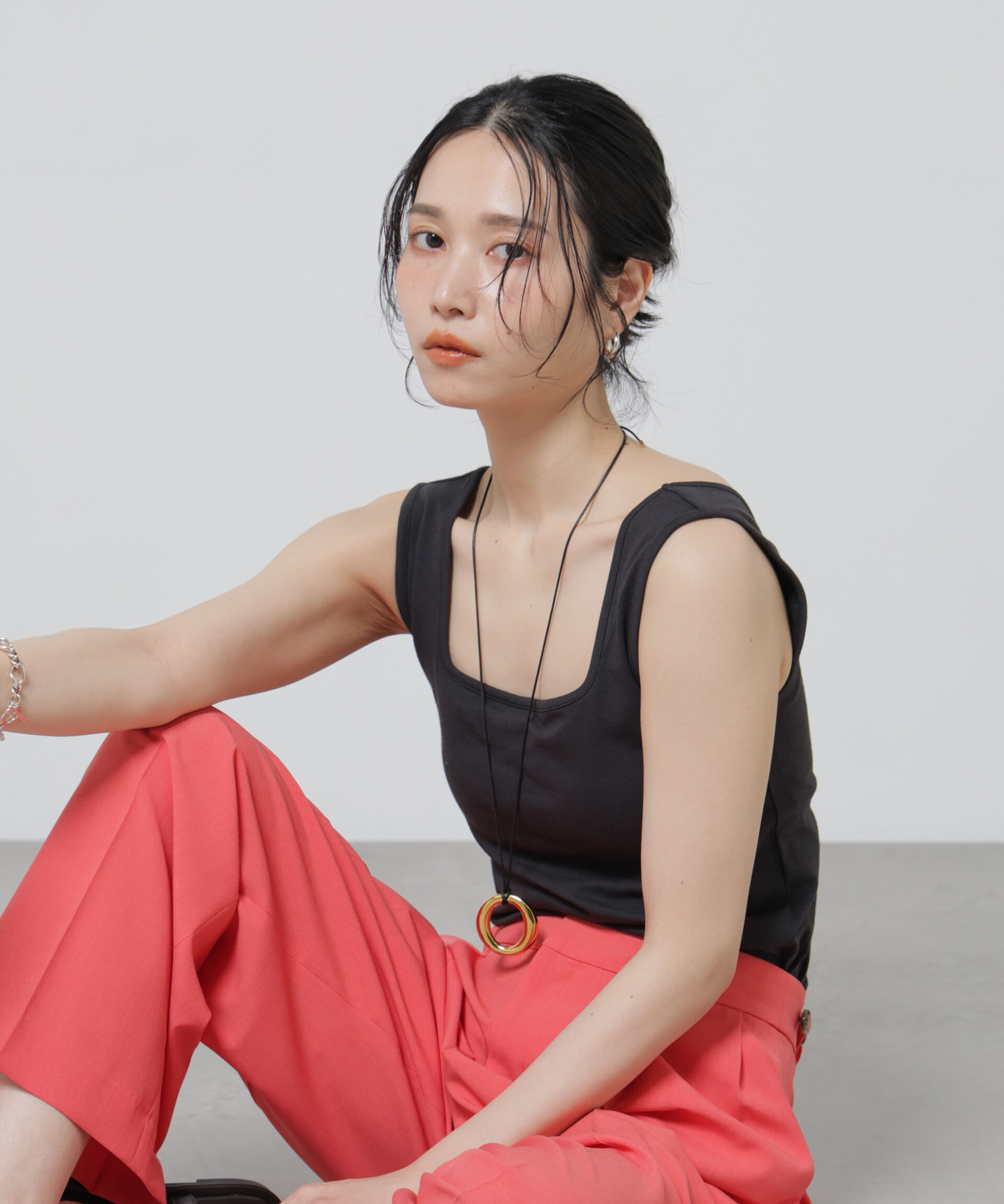 nano･universe「Anti Soaked(R) 汗染み防止カップ付きタンクトップ」|Tシャツ・カットソー|ブラック