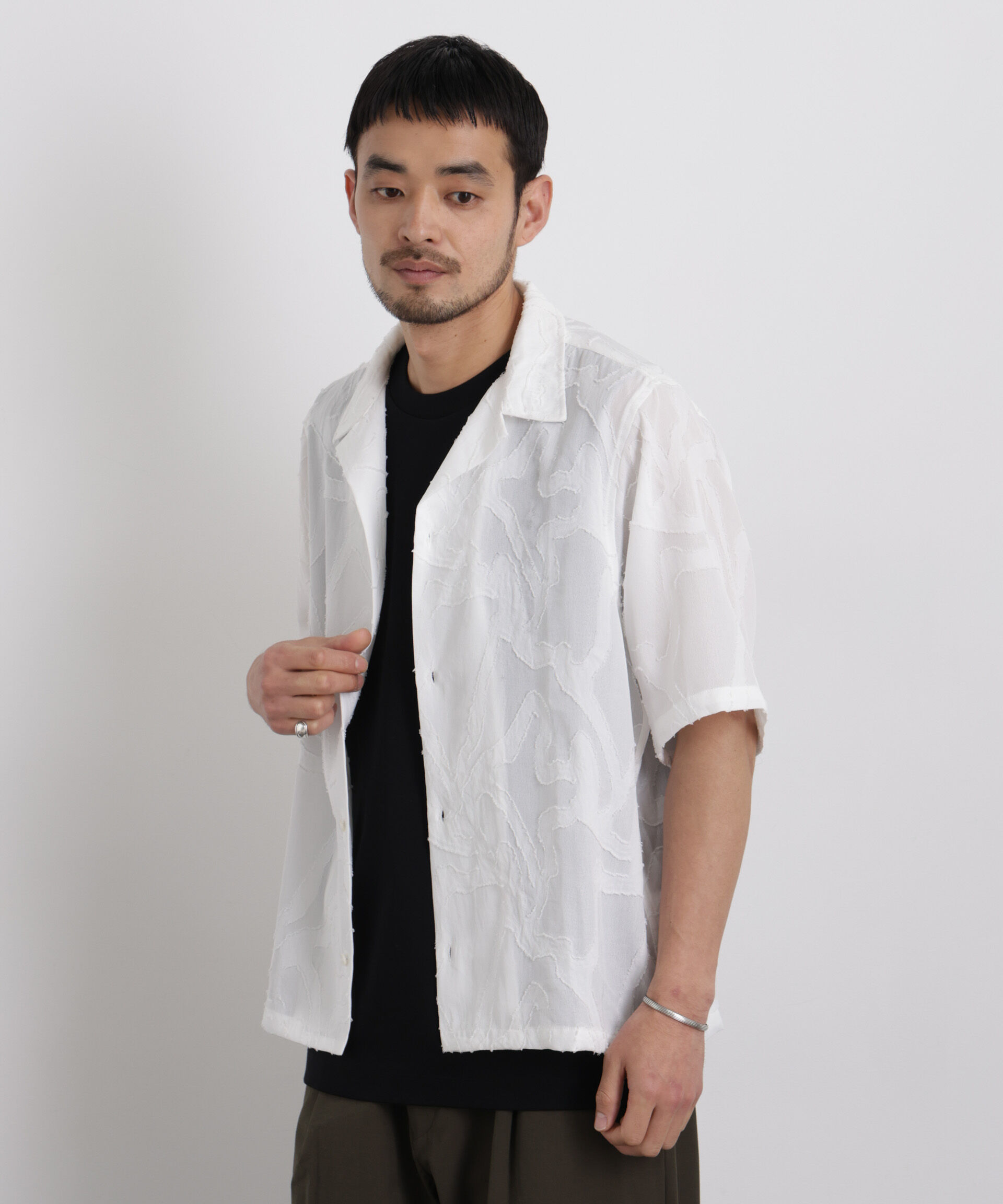 nano･universe「WEB限定/ジャガードパターンシャツ 半袖」|シャツ・ブラウス|