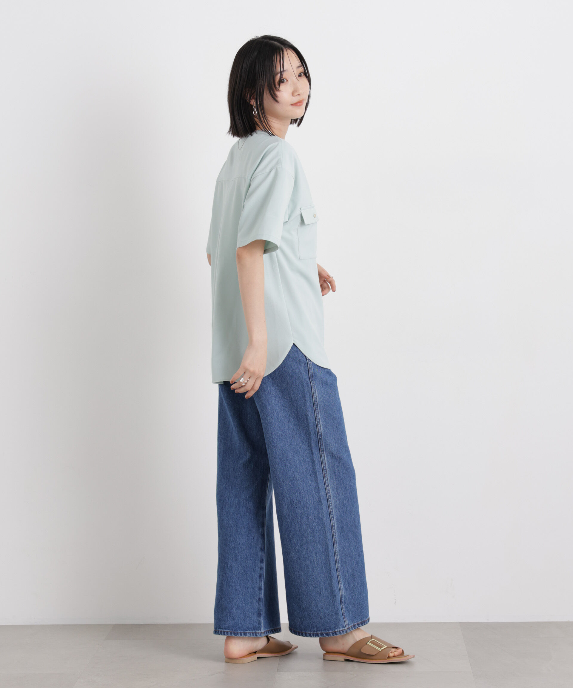 nano･universe「メランジストレッチポケットVネックブラウス(セットアップ可)」|シャツ・ブラウス|