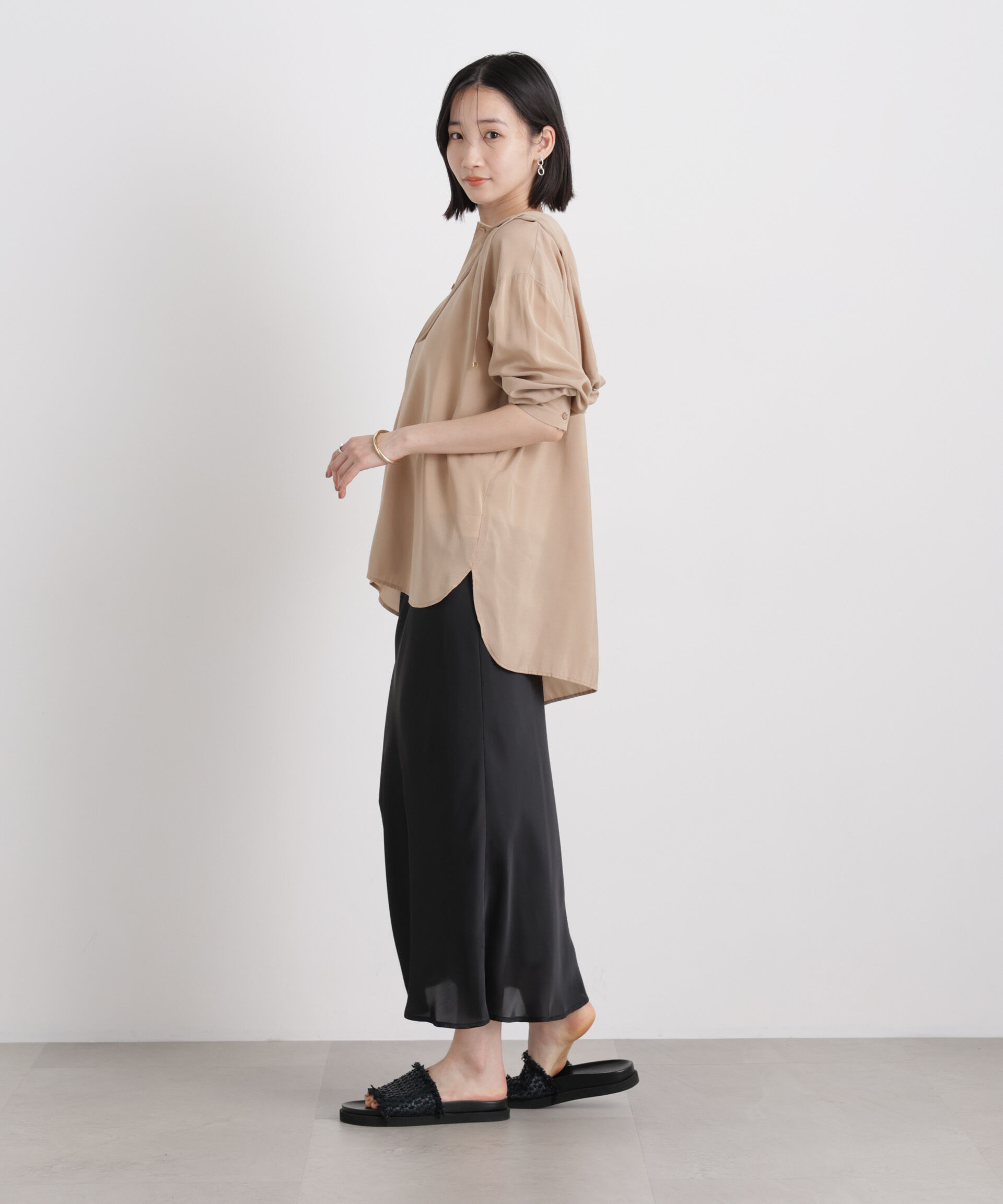 nano･universe「シアーサテンマキシスカート」|スカート|