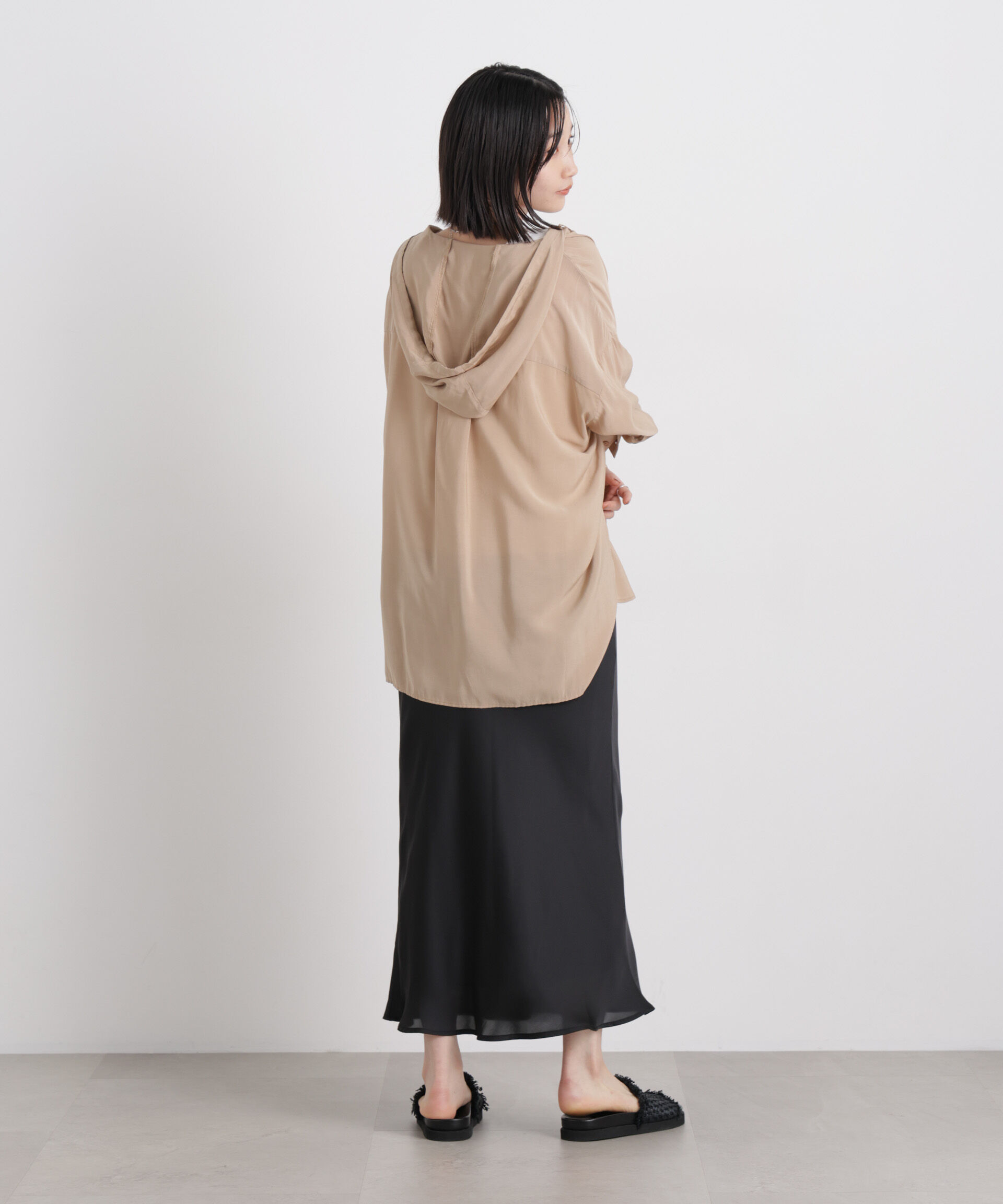 nano･universe「シアーサテンマキシスカート」|スカート|