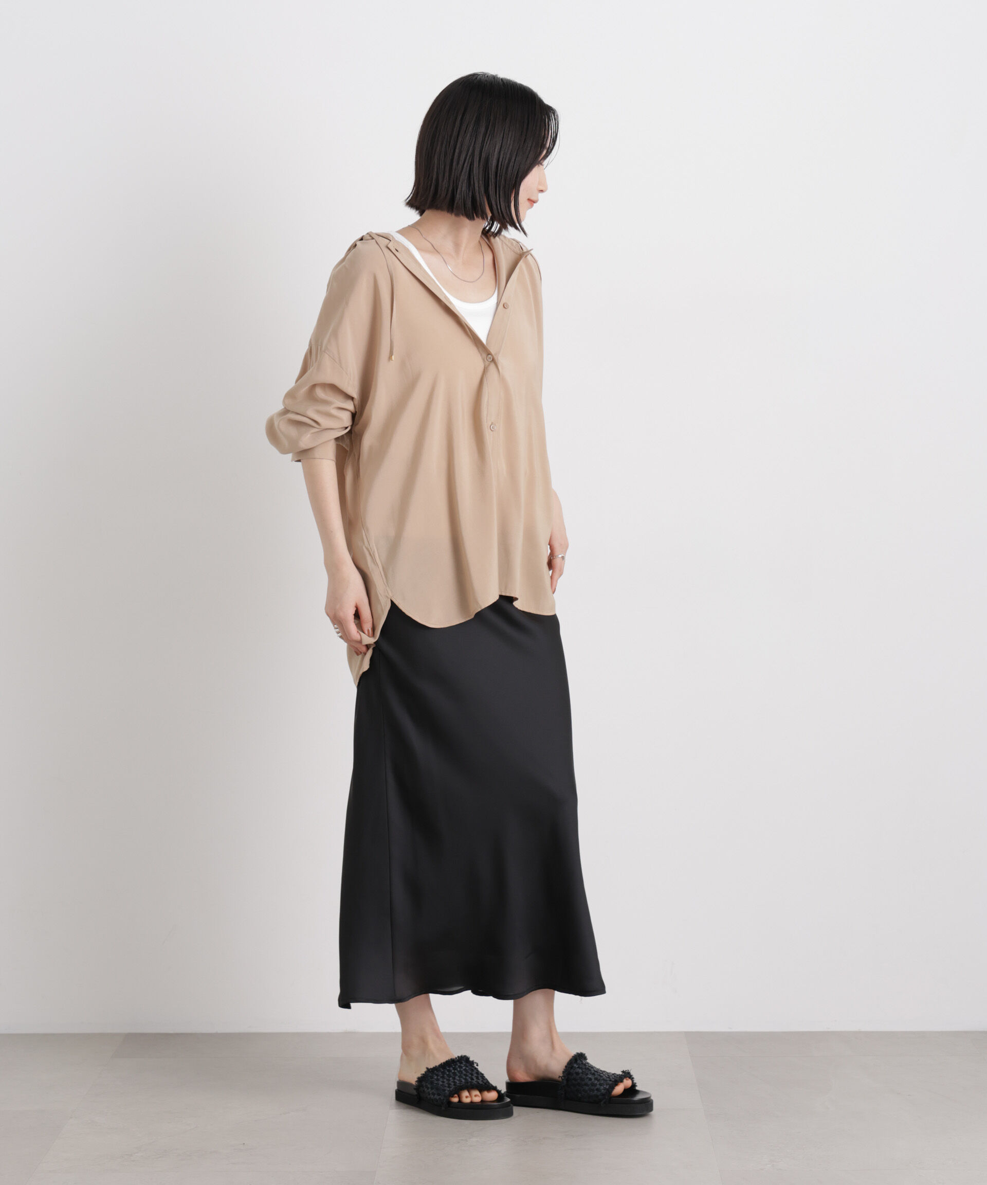 nano･universe「シアーサテンマキシスカート」|スカート|