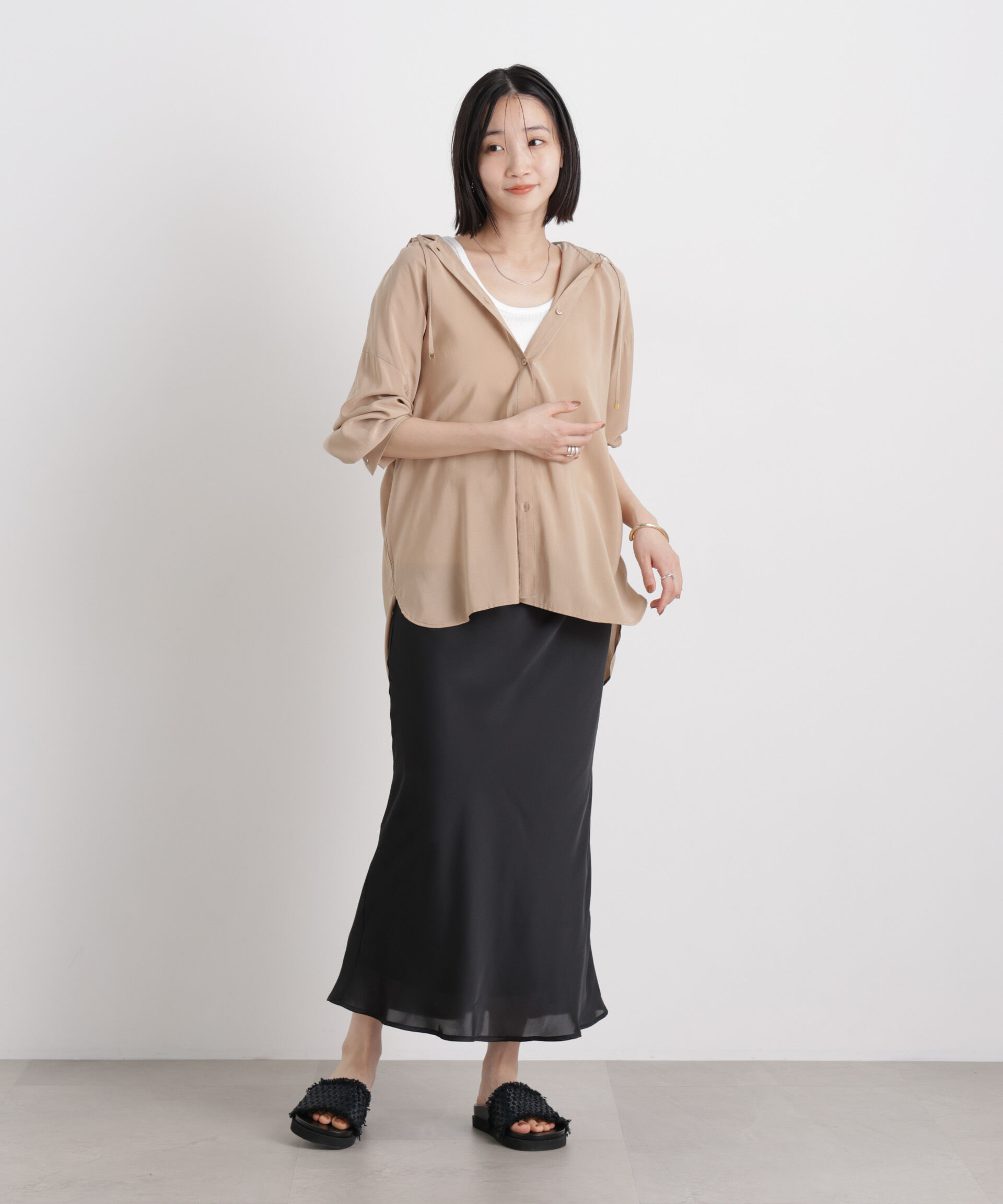 nano･universe「シアーサテンマキシスカート」|スカート|