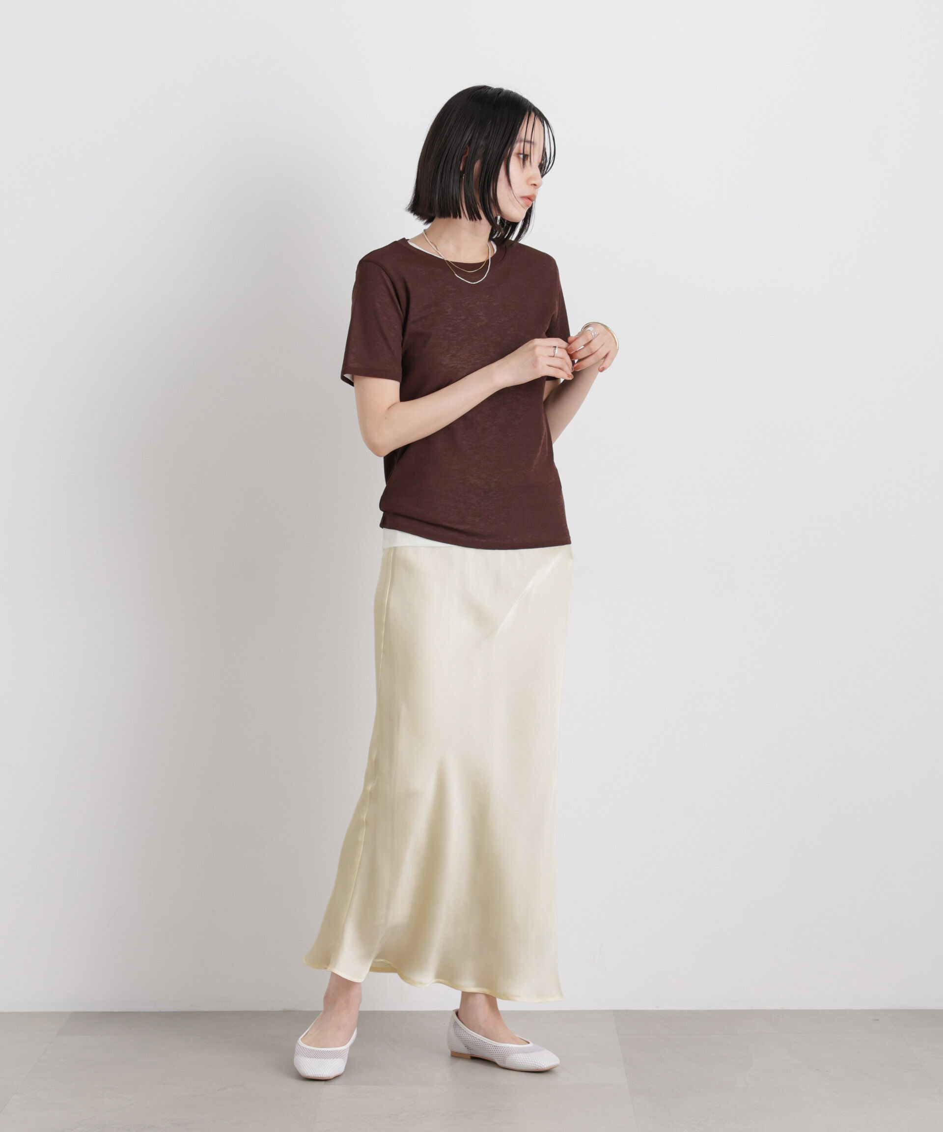 nano･universe「シアーサテンマキシスカート」|スカート|