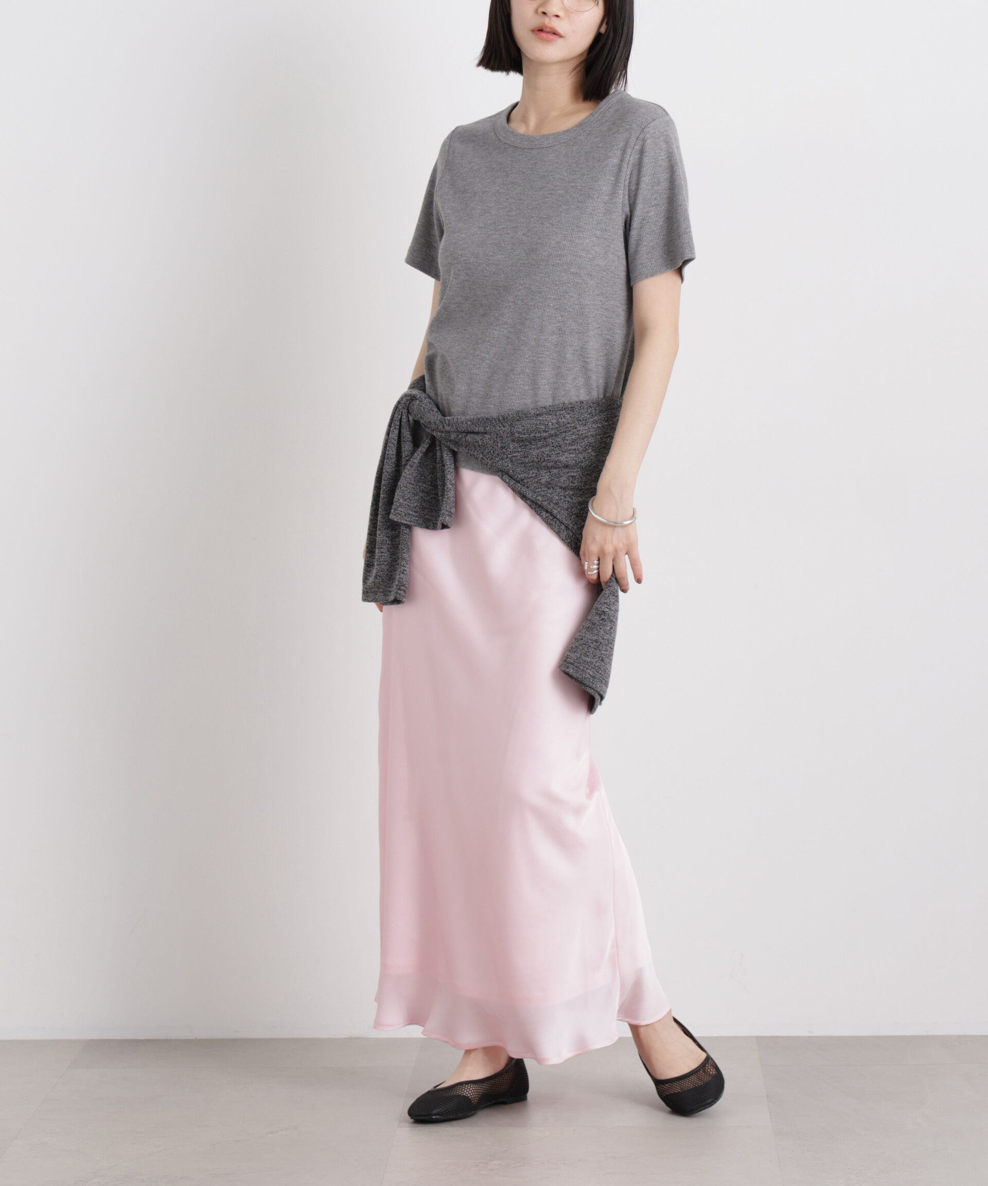 nano･universe「シアーサテンマキシスカート」|スカート|ピンク