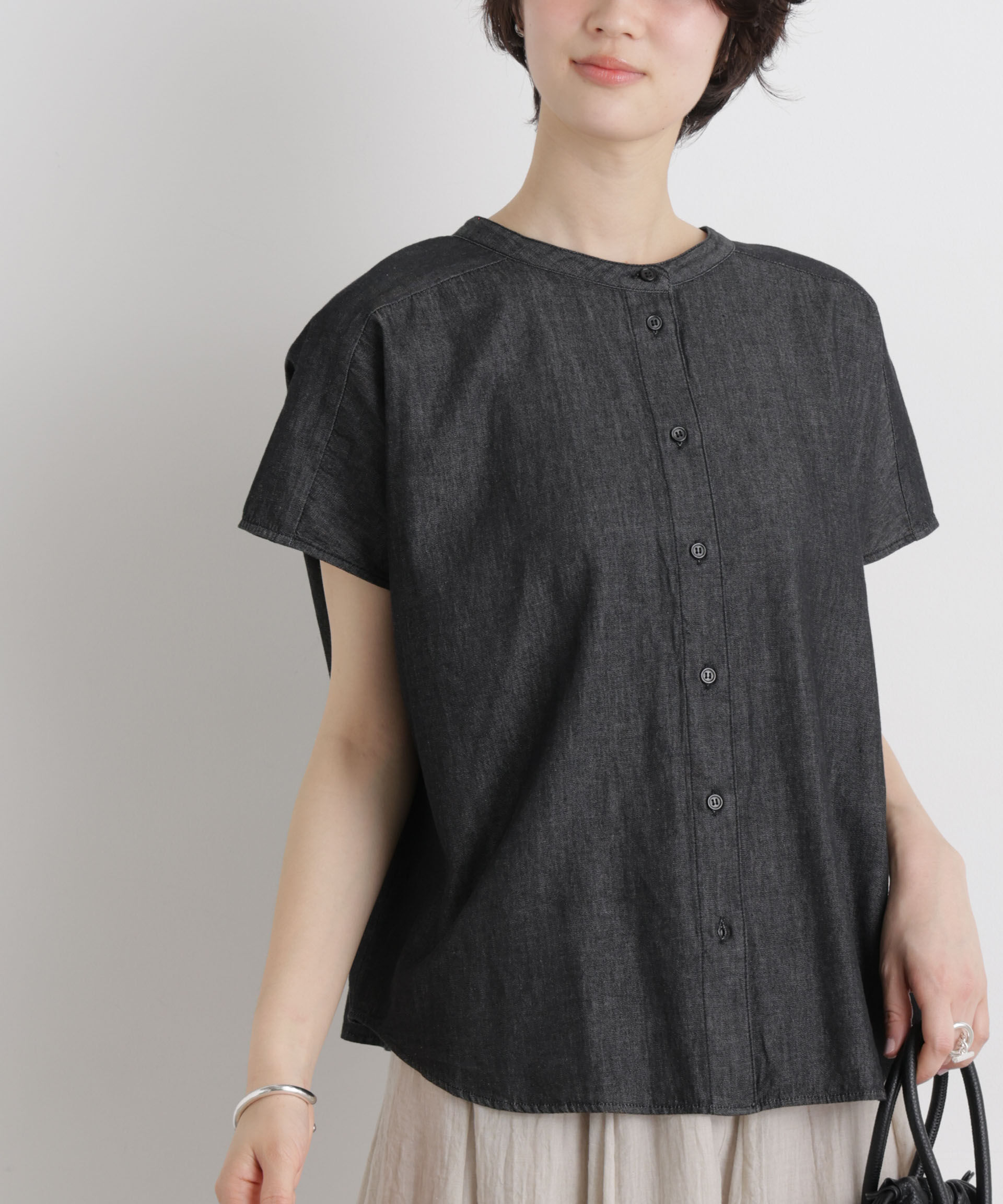 nano･universe「ライトオンスデニム前後2wayドルマンブラウス(セットアップ可)」|シャツ・ブラウス|ブラック