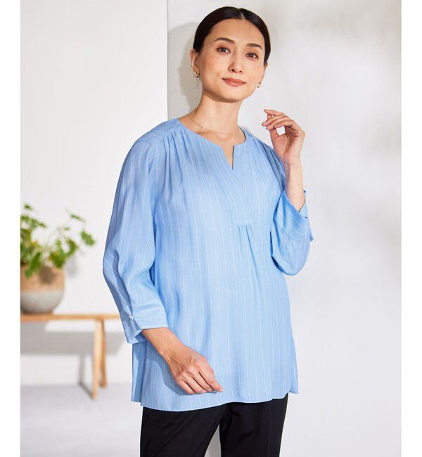 自由区「【洗える】SOMELOSテンセルスキッパー ブラウス」|シャツ・ブラウス|サックス&times;オフ