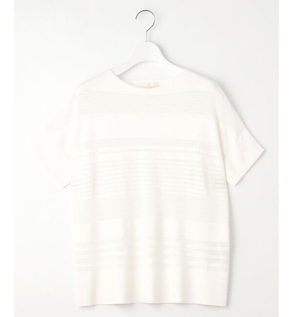 自由区「【UVカット・洗える】クレープストレッチボーダー ニット」|ニット・セーター|