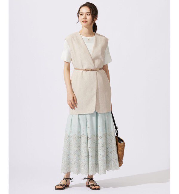 自由区「【UVカット・洗える】クレープストレッチボーダー ニット」|ニット・セーター|