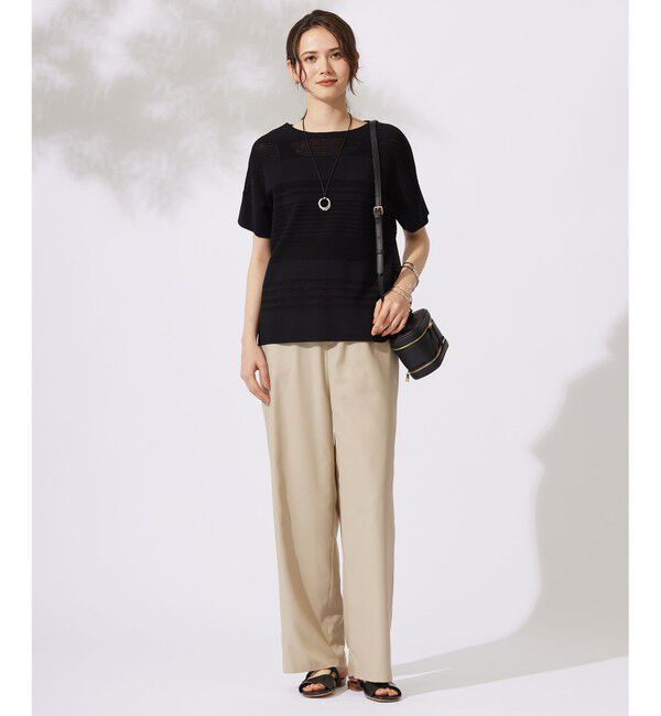 自由区「【UVカット・洗える】クレープストレッチボーダー ニット」|ニット・セーター|