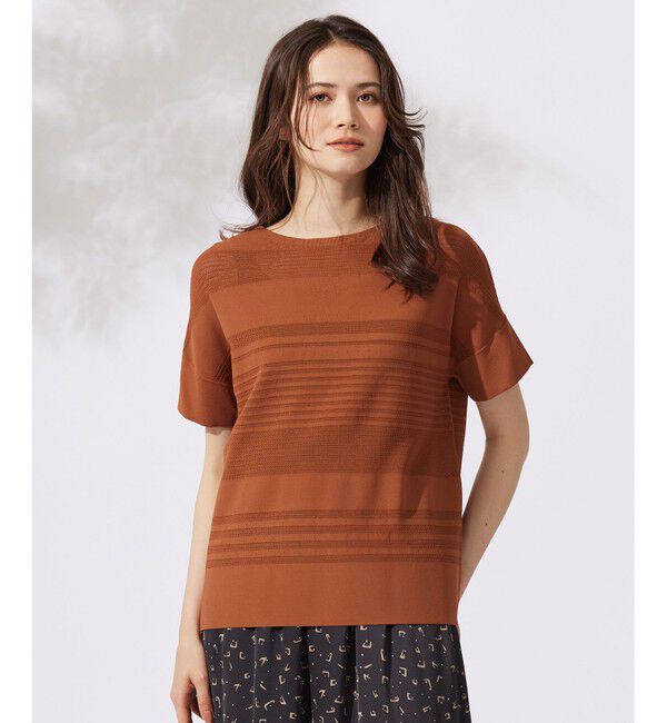 自由区「【UVカット・洗える】クレープストレッチボーダー ニット」|ニット・セーター|コッパ―