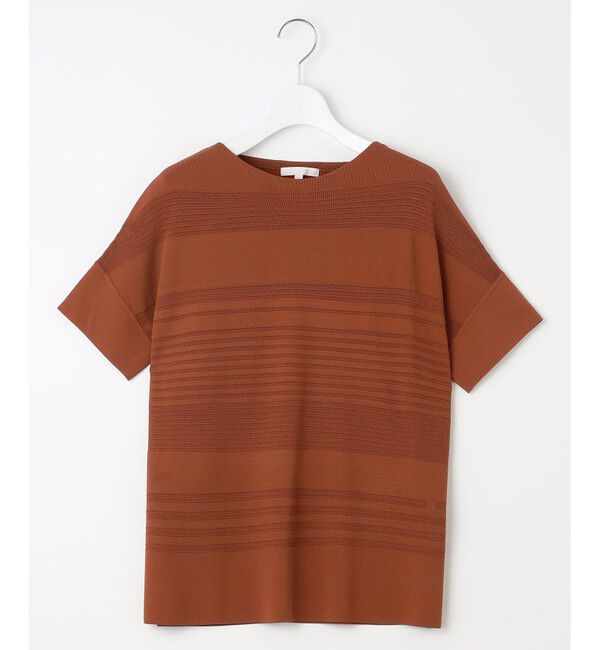 自由区「【UVカット・洗える】クレープストレッチボーダー ニット」|ニット・セーター|