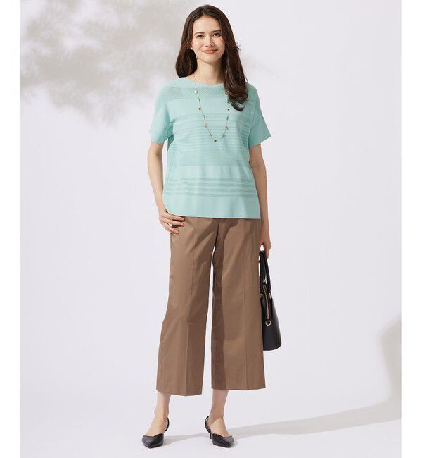 自由区「【UVカット・洗える】クレープストレッチボーダー ニット」|ニット・セーター|