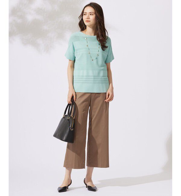 自由区「【UVカット・洗える】クレープストレッチボーダー ニット」|ニット・セーター|