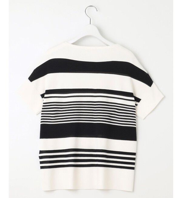 自由区「【UVカット・洗える】クレープストレッチボーダー ニット」|ニット・セーター|