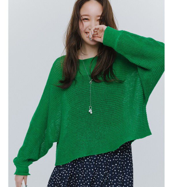 自由区「【洗える】リネンミドルゲージドルマンスリーブ ニット」|ニット・セーター|グリーン