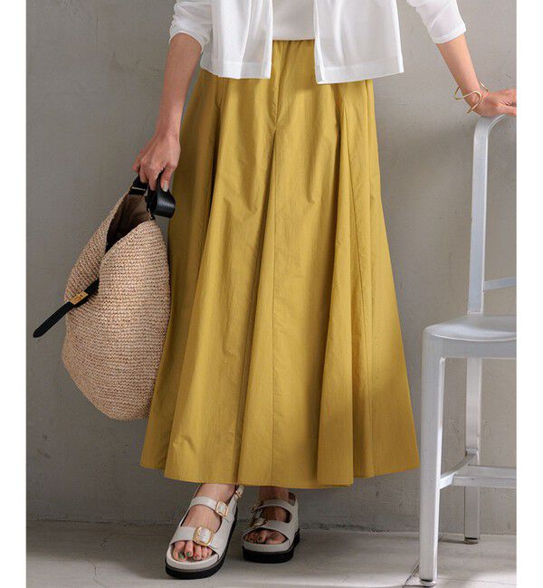 23区「【洗える】ナイロンコットンタフタ フレアスカート」|スカート|マスタード系