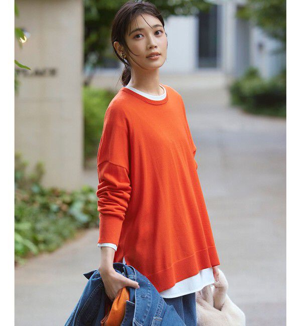 23区「【WEB限定カラーあり/洗える】ウーステッドウール ワイドシルエット ニット」|ニット・セーター|オレンジ系