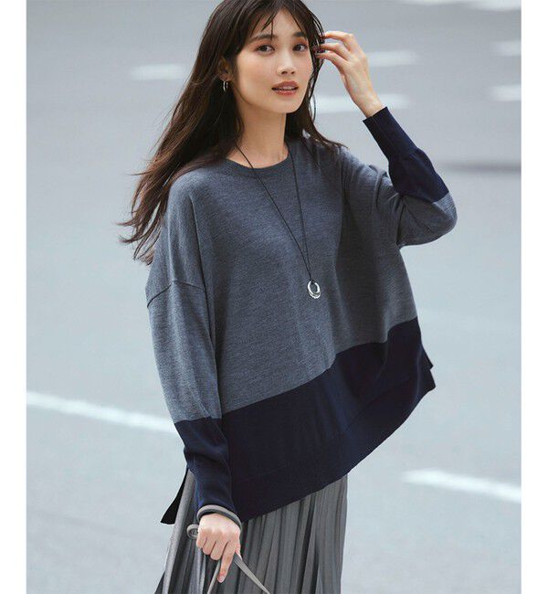 23区「【WEB限定カラーあり/洗える】ウーステッドウール ワイドシルエット ニット」|ニット・セーター|ｸﾞﾚｰ&times;ﾈｲ