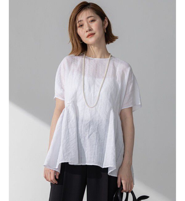 23区「【洗える】カラミ ストライプ ペプラム ブラウス」|シャツ・ブラウス|ホワイト系