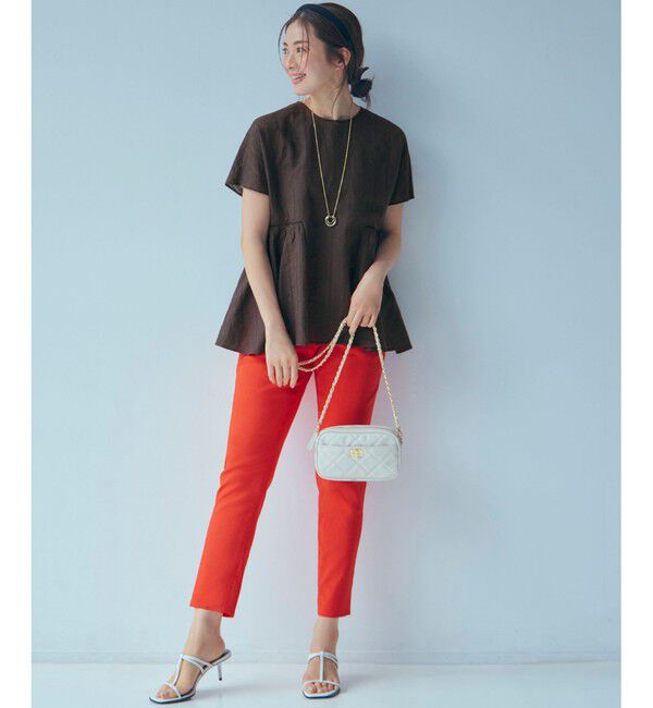 23区「【洗える】カラミ ストライプ ペプラム ブラウス」|シャツ・ブラウス|