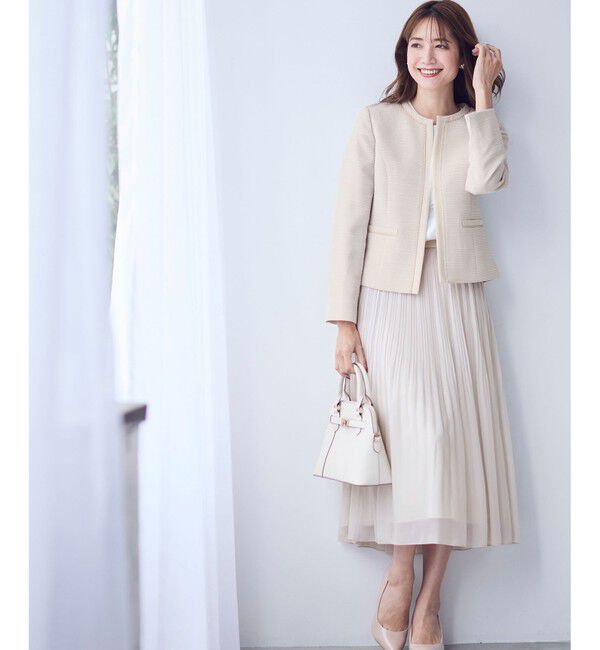 ANY SIS「リップルボーダーストレッチ ジャケット」|ノーカラージャケット|