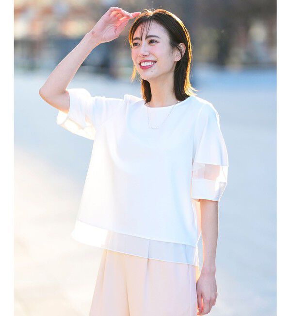 ANY SIS「チュール切替ランタンスリーブ プルオーバー」|Tシャツ・カットソー|